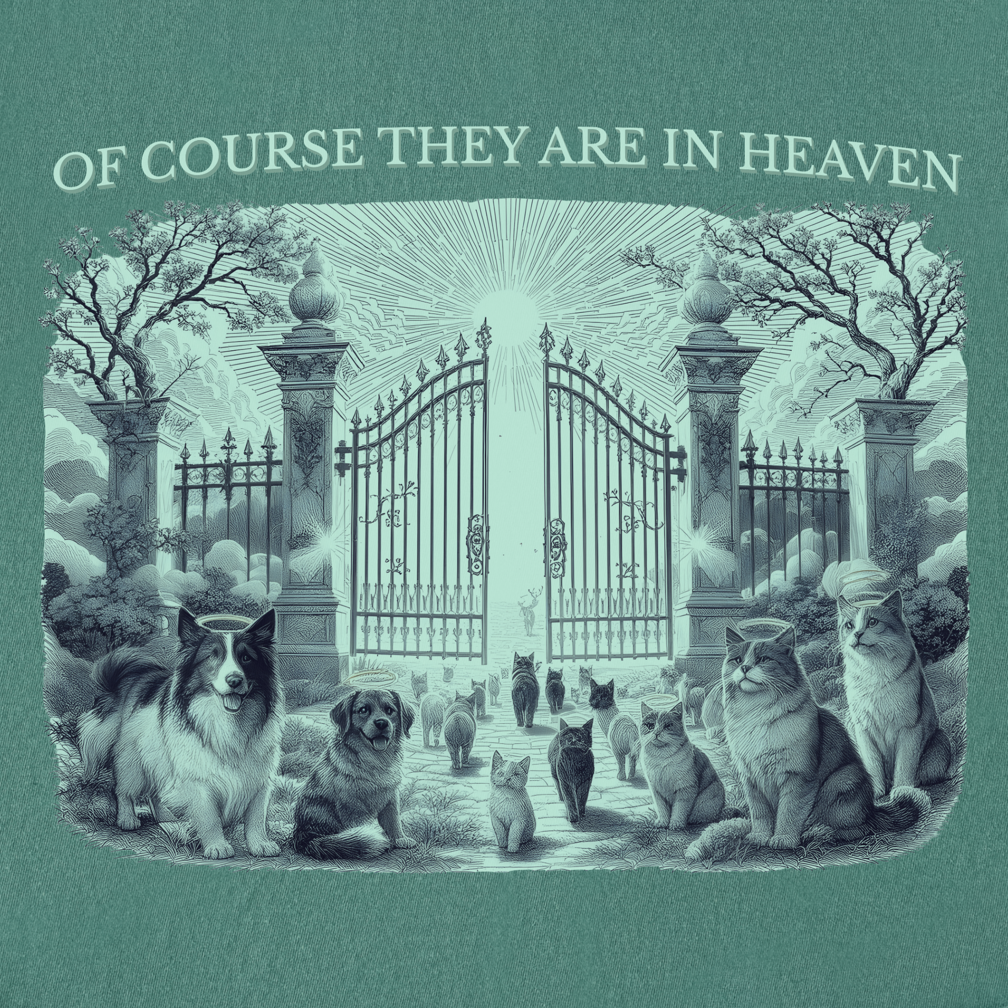 fetch-n-found  unisex tee for men and women featuring , Of Course They Are In Heaven Green Light Green graphic T-Shirt made of 100% cotton - Light Green Full Graphic