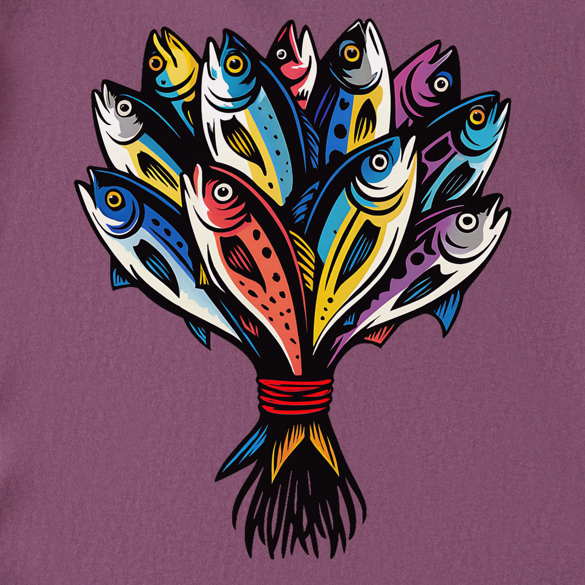 artistic-fish-bouquet-a-cats-dream-cat-graphic-comfort-colors-t-shirt-in-berry - Berry Full Graphic