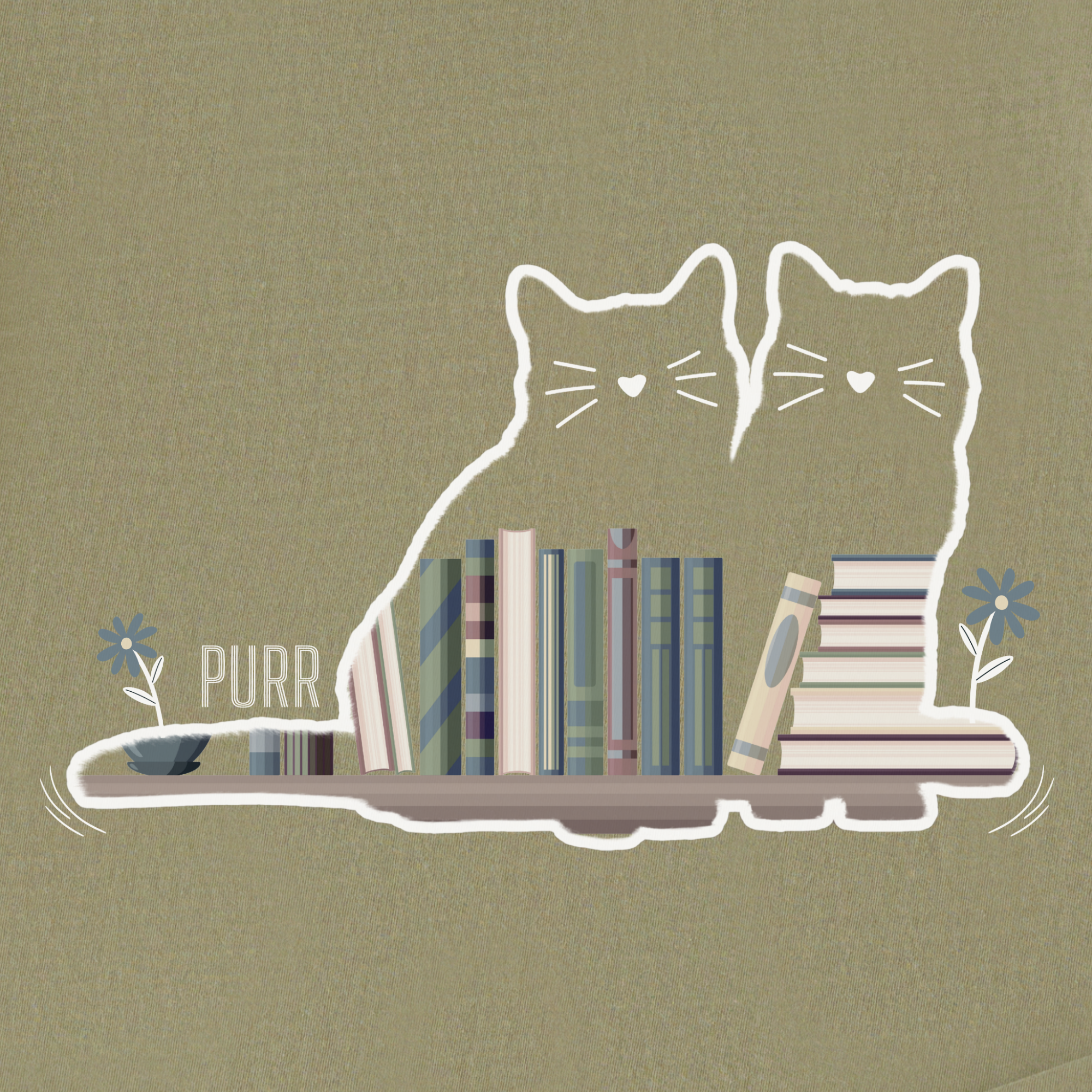 vintage-cat-book-shelf-purr-cat-graphic-comfort-colors-t-shirt-in-khaki - Khaki Full Graphic