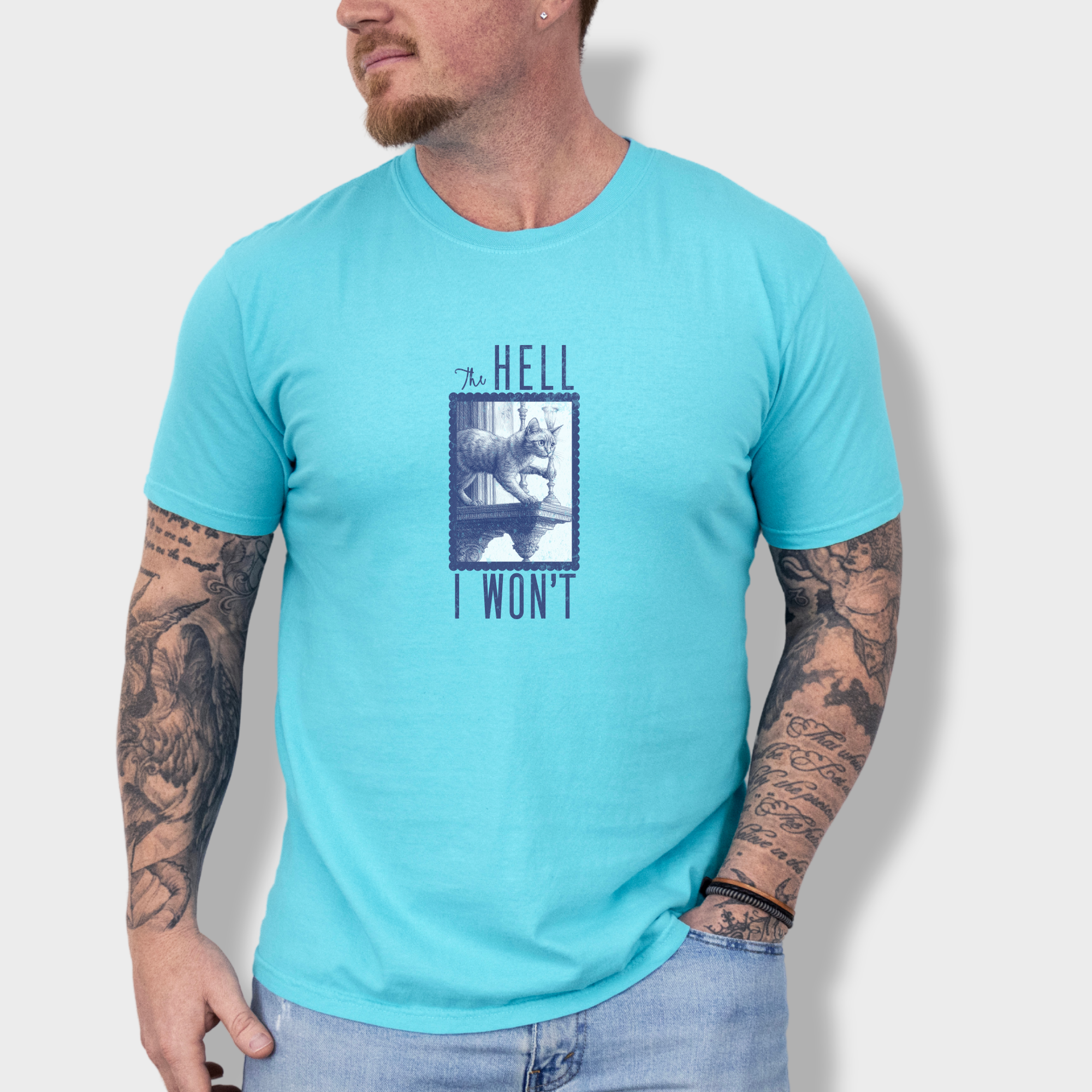 the-hell-i-wont-cat-edition-comfort-colors-t-shirt-in-lagoon-blue - Lagoon Blue Lifestyle Male Model