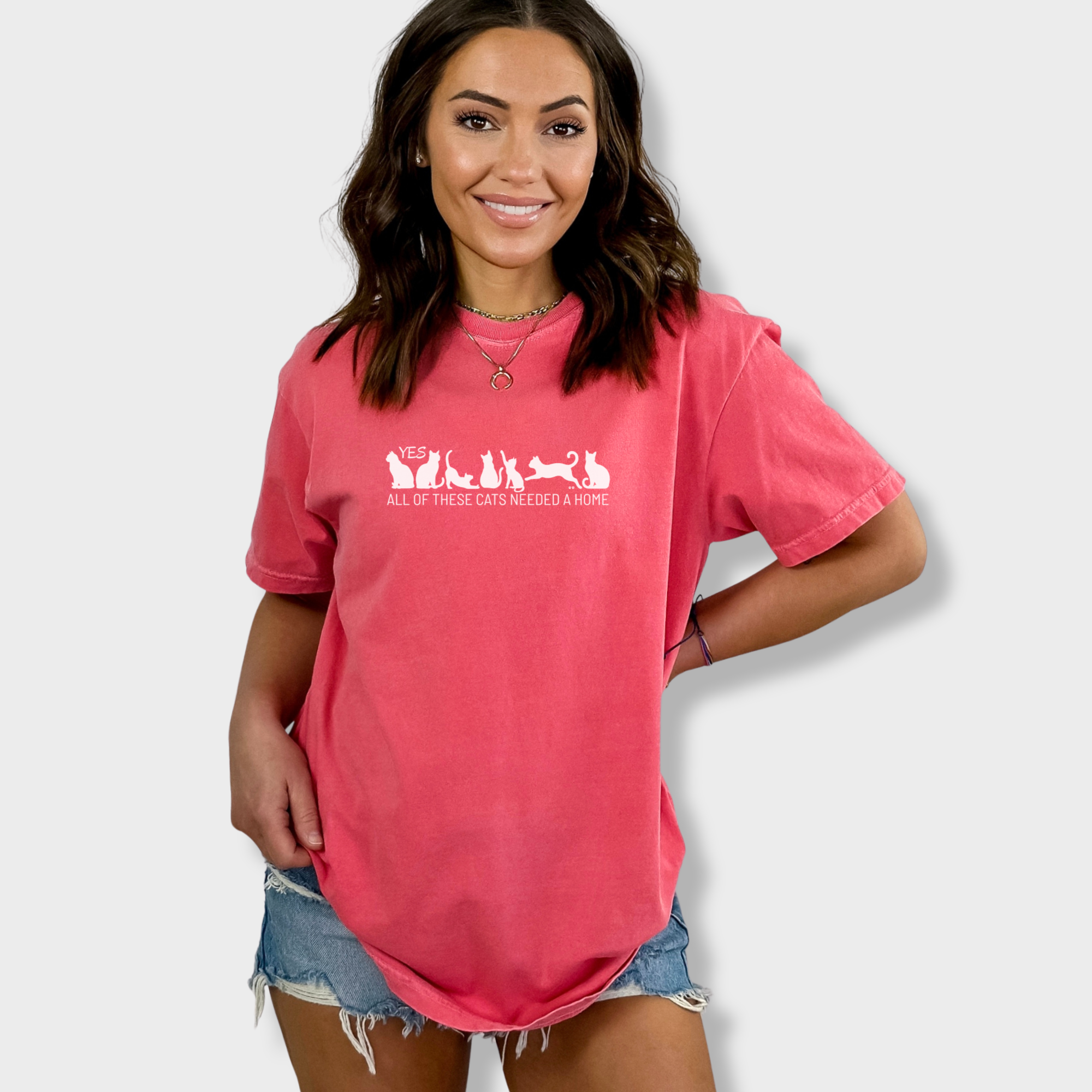 fetch-n-found  unisex tee for men and women featuring , Yes all of these cats needed a home Watermelon graphic T-Shirt made of 100% cotton - Watermelon Lifestyle Female Model