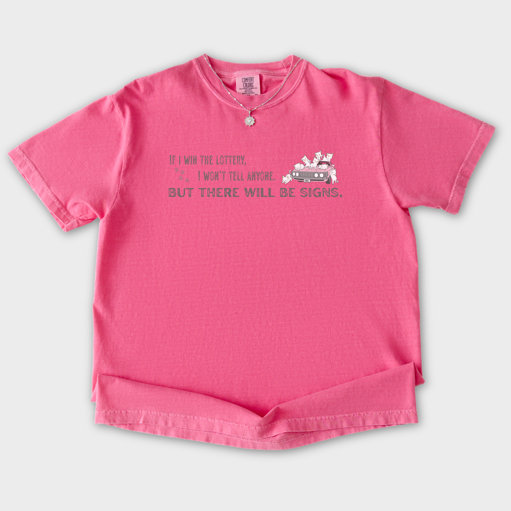 if-i-win-the-lottery-comfort-colors-t-shirt-in-crunchberry - Crunchberry Flat Lay Front