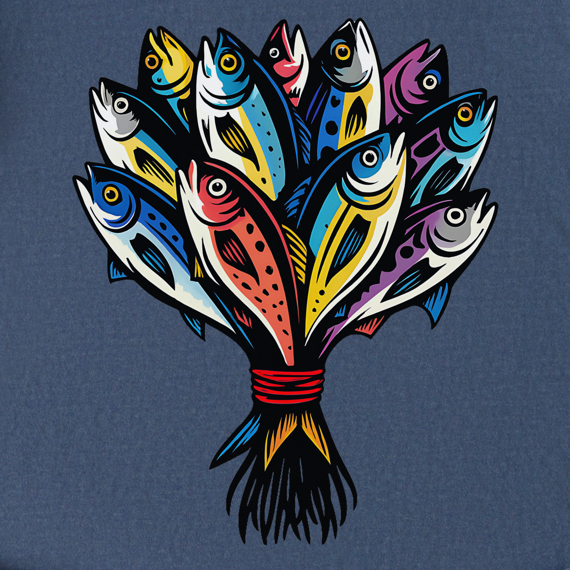 artistic-fish-bouquet-a-cats-dream-cat-graphic-comfort-colors-t-shirt-in-denim - Denim Full Graphic