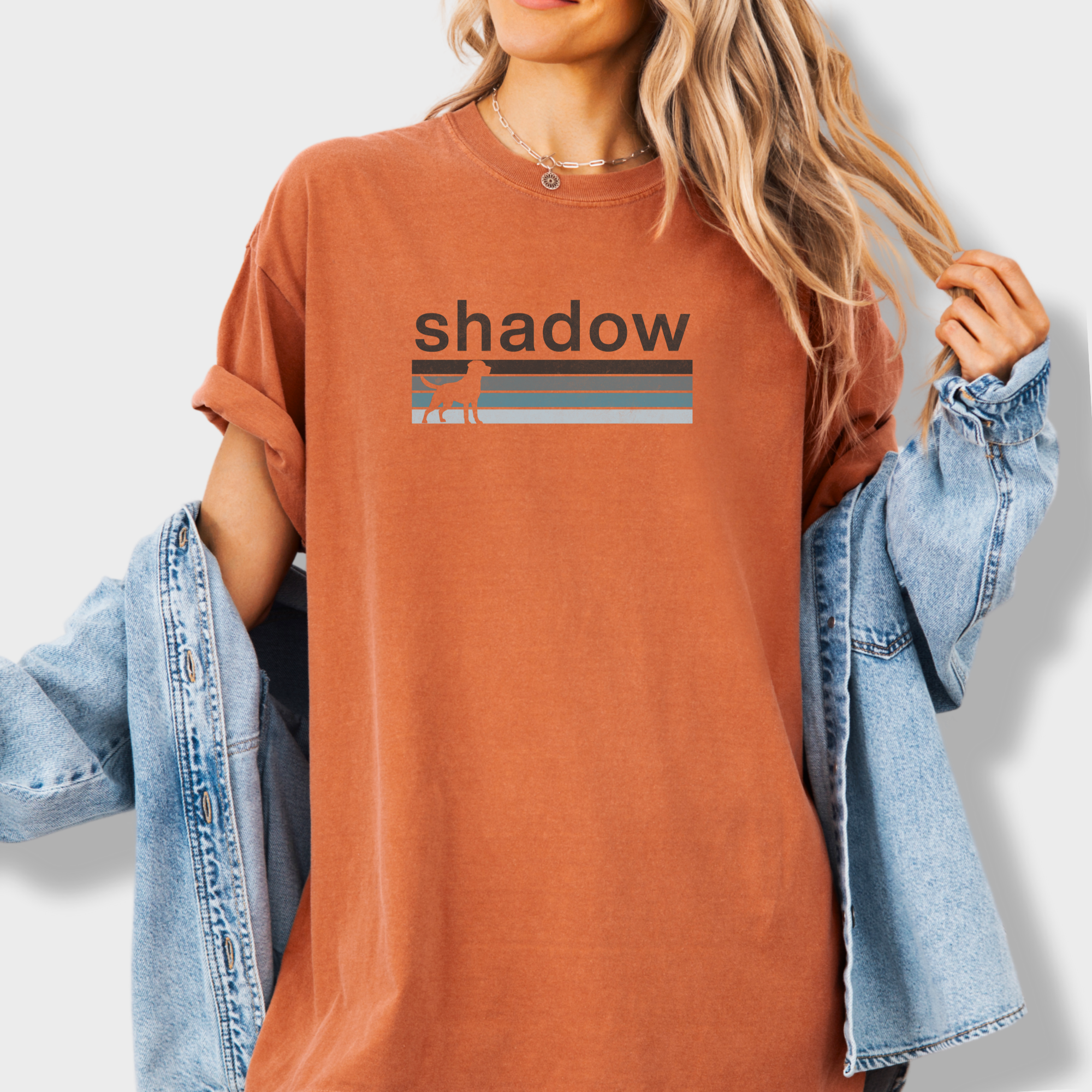retro-dog-shadow-dog-text-comfort-colors-t-shirt-in-yam - Yam Lifestyle Female Model