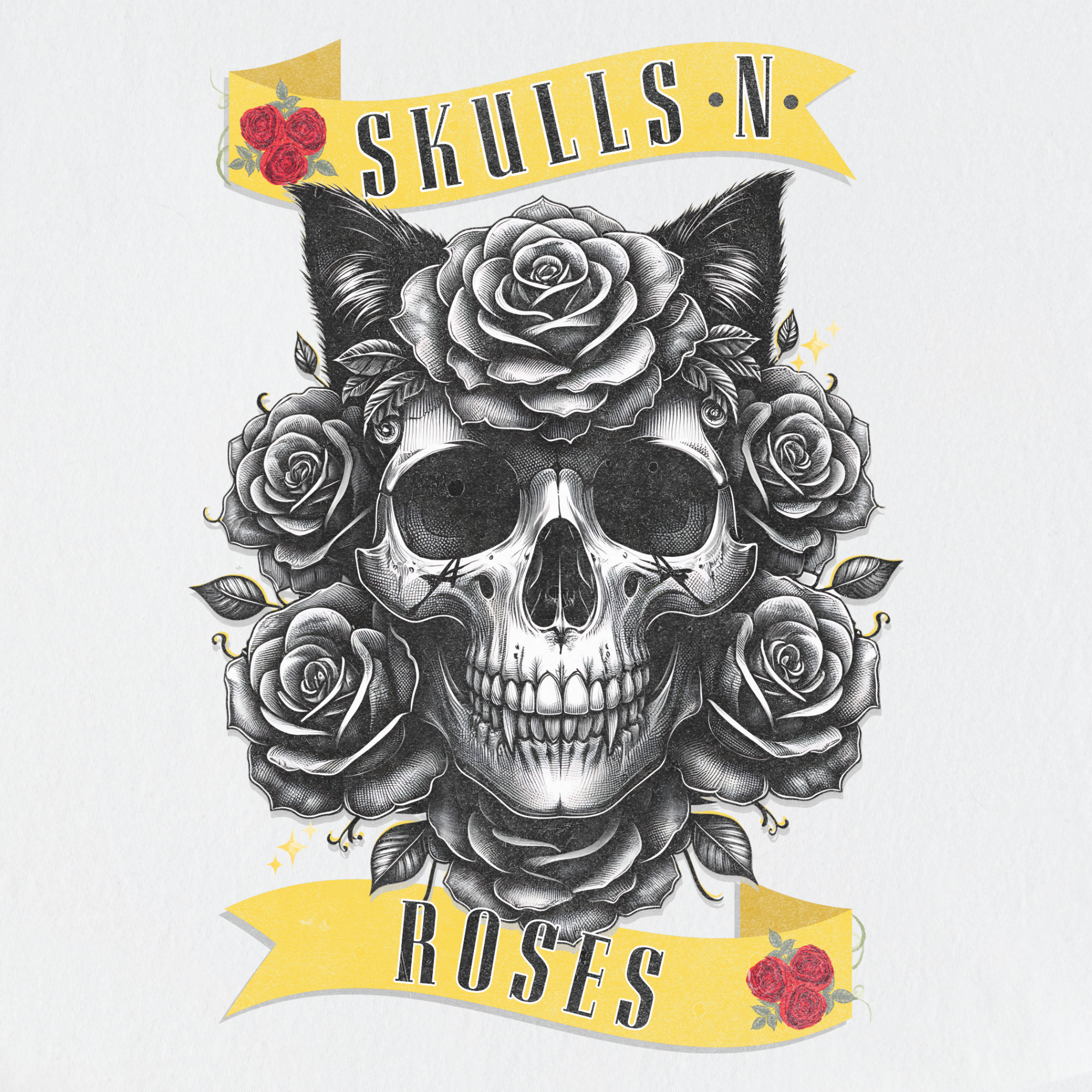 floral-pet-skulls-n-roses-solo-band-pet-skeleton-comfort-colors-t-shirt-in-white - White Full Graphic