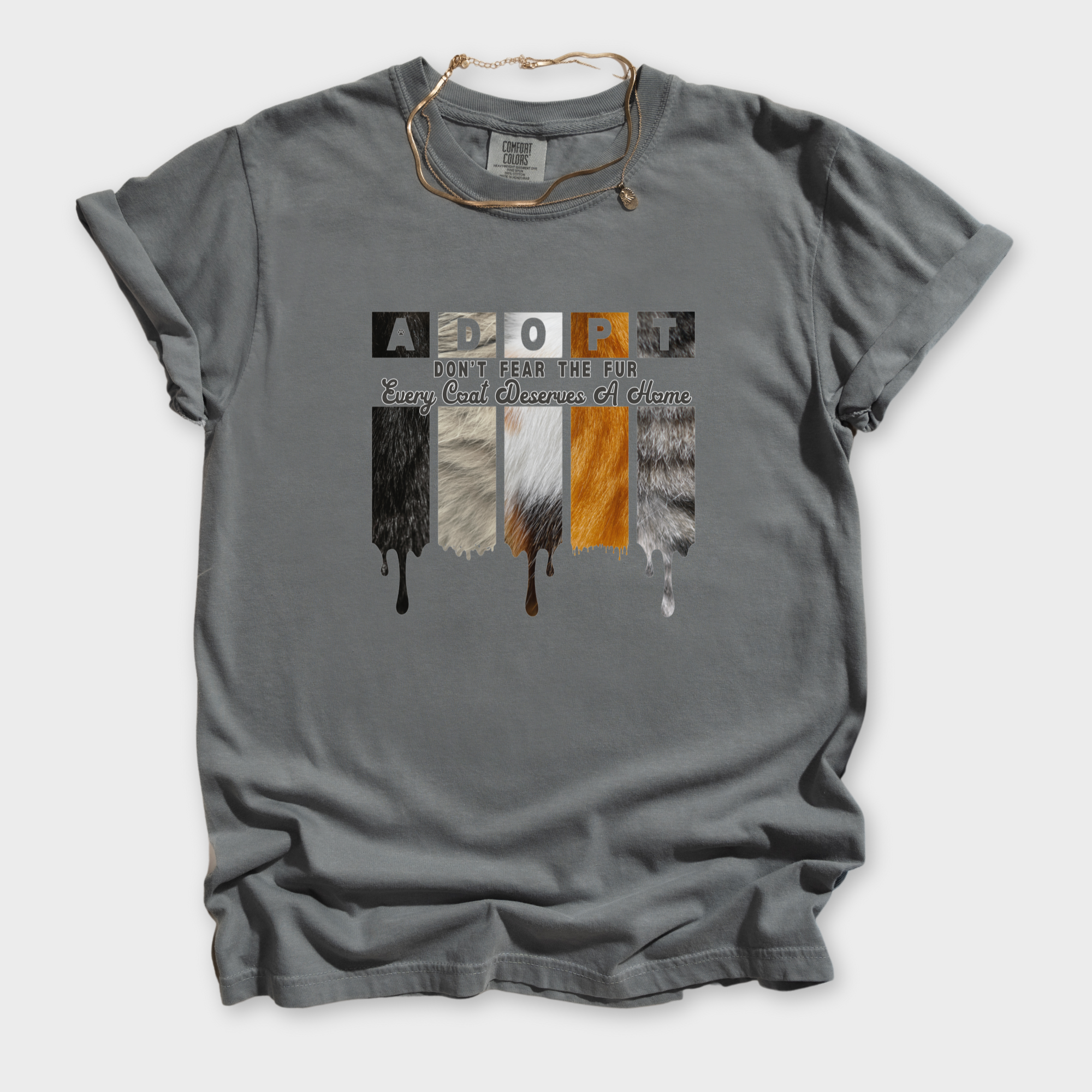 retro-adopt-every-coat-deserves-a-home-cat-minimalist-comfort-colors-t-shirt-in-grey - Grey Flat Lay Front
