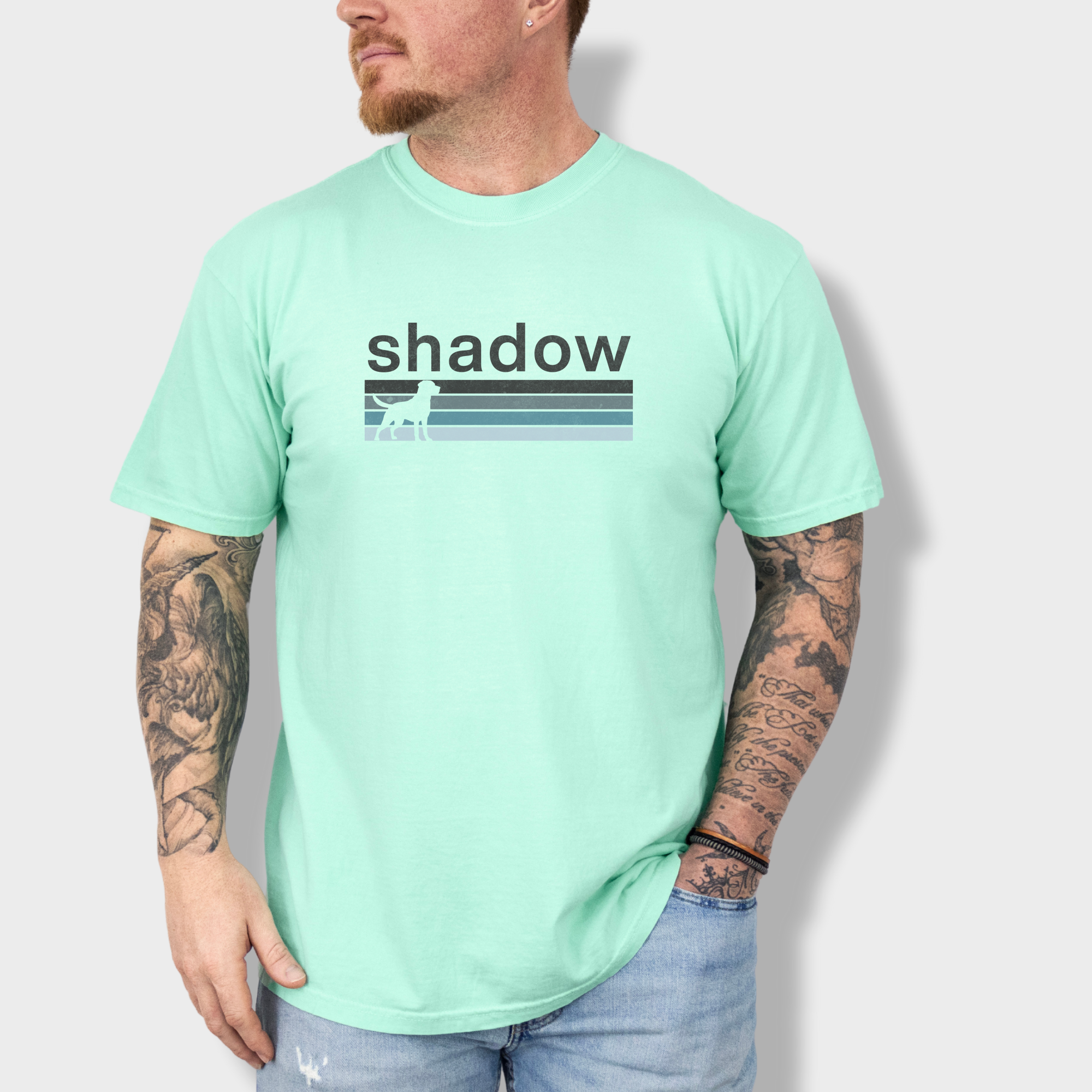 retro-dog-shadow-dog-text-comfort-colors-t-shirt-in-island-reef - Island Reef Lifestyle Male Model