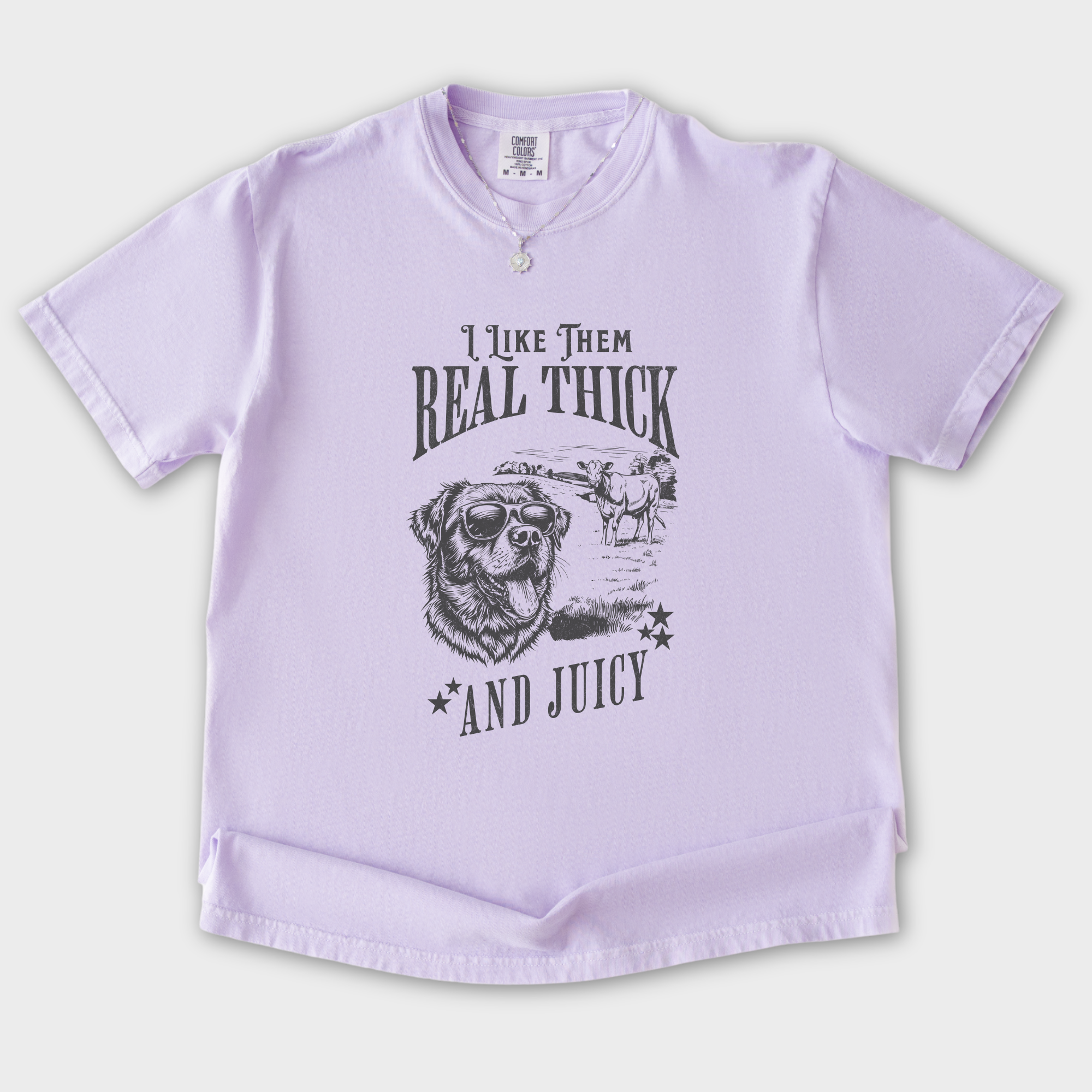 real-thick-and-juicy-t-shirt-in-orchid - Orchid Flat Lay Front