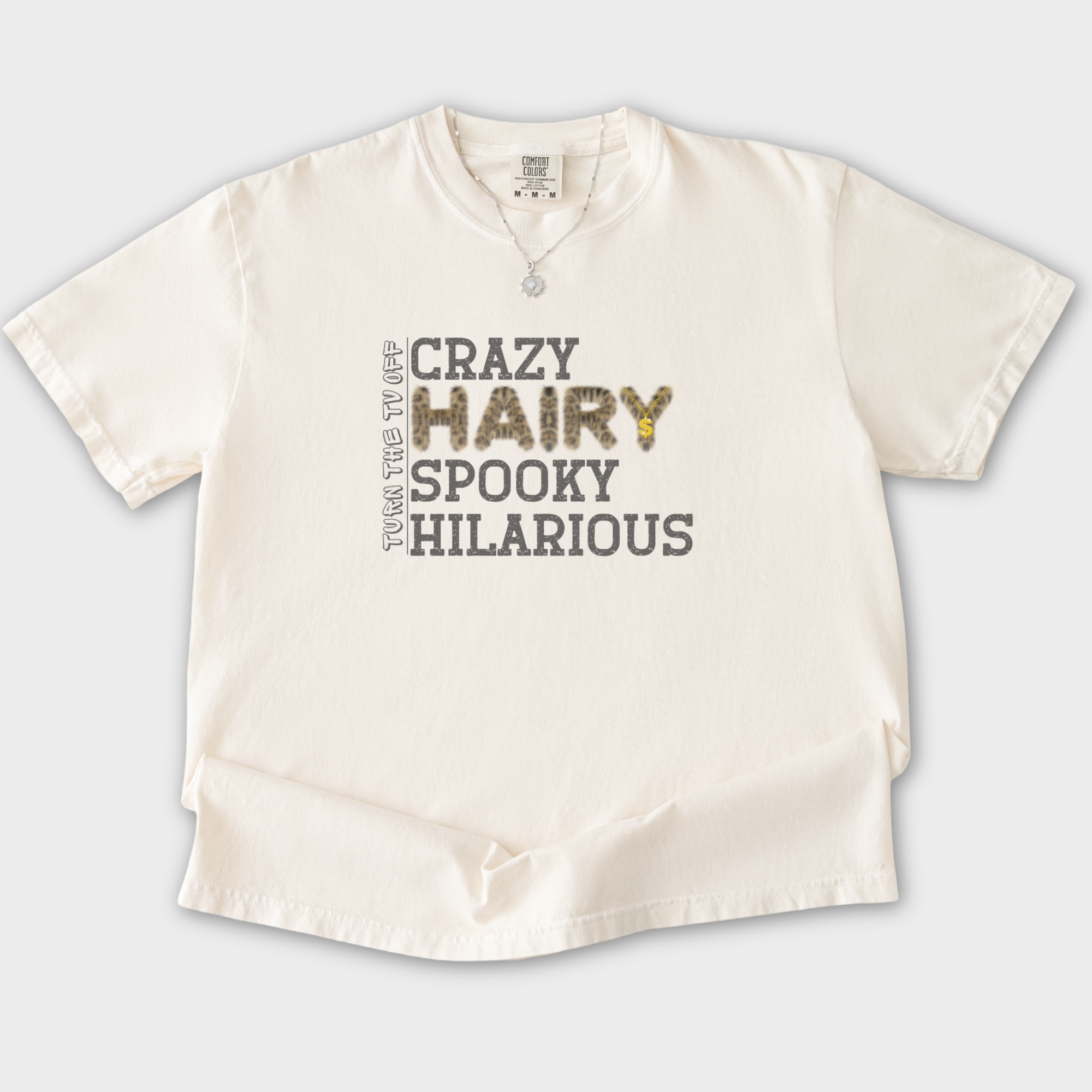 kendrick-lamar-inspired-crazy-scary-spooky-hilarious-pet-version-t-shirt-in-ivory - Ivory Flat Lay Front