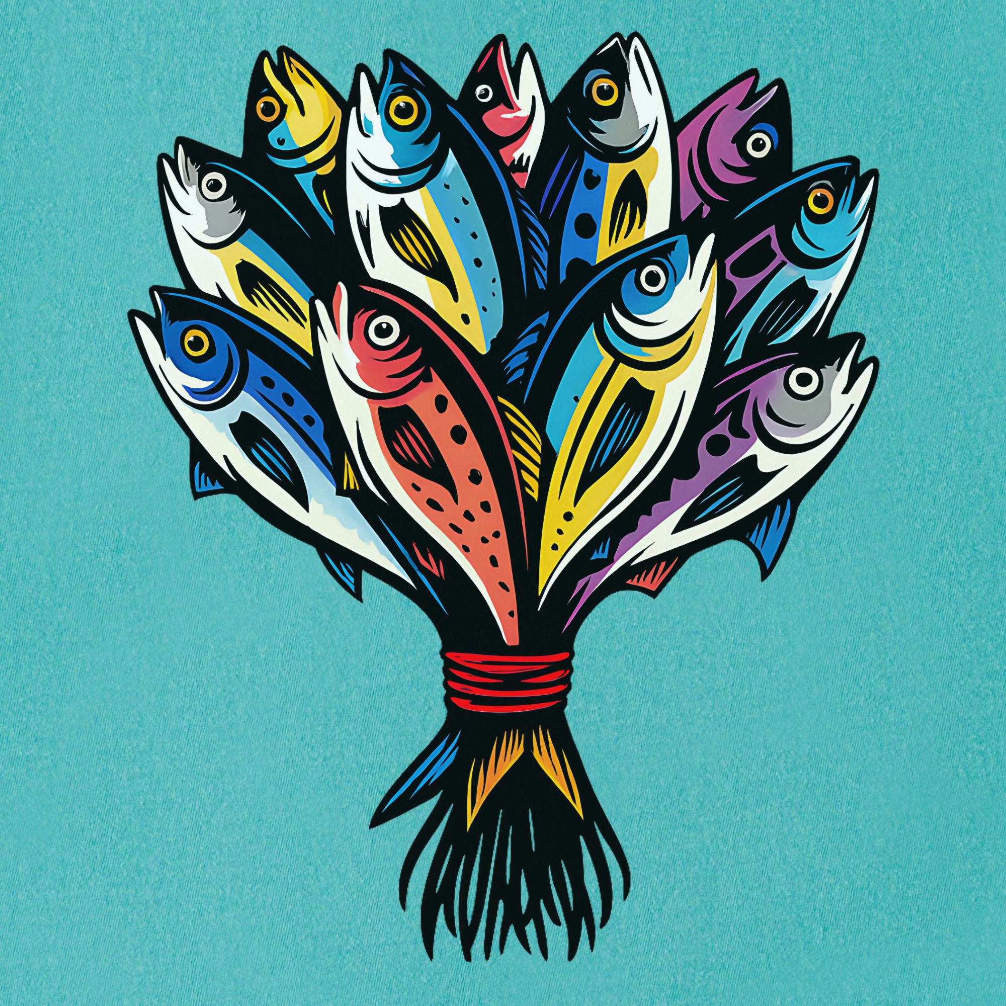 artistic-fish-bouquet-a-cats-dream-cat-graphic-comfort-colors-t-shirt-in-seafoam - Seafoam Full Graphic