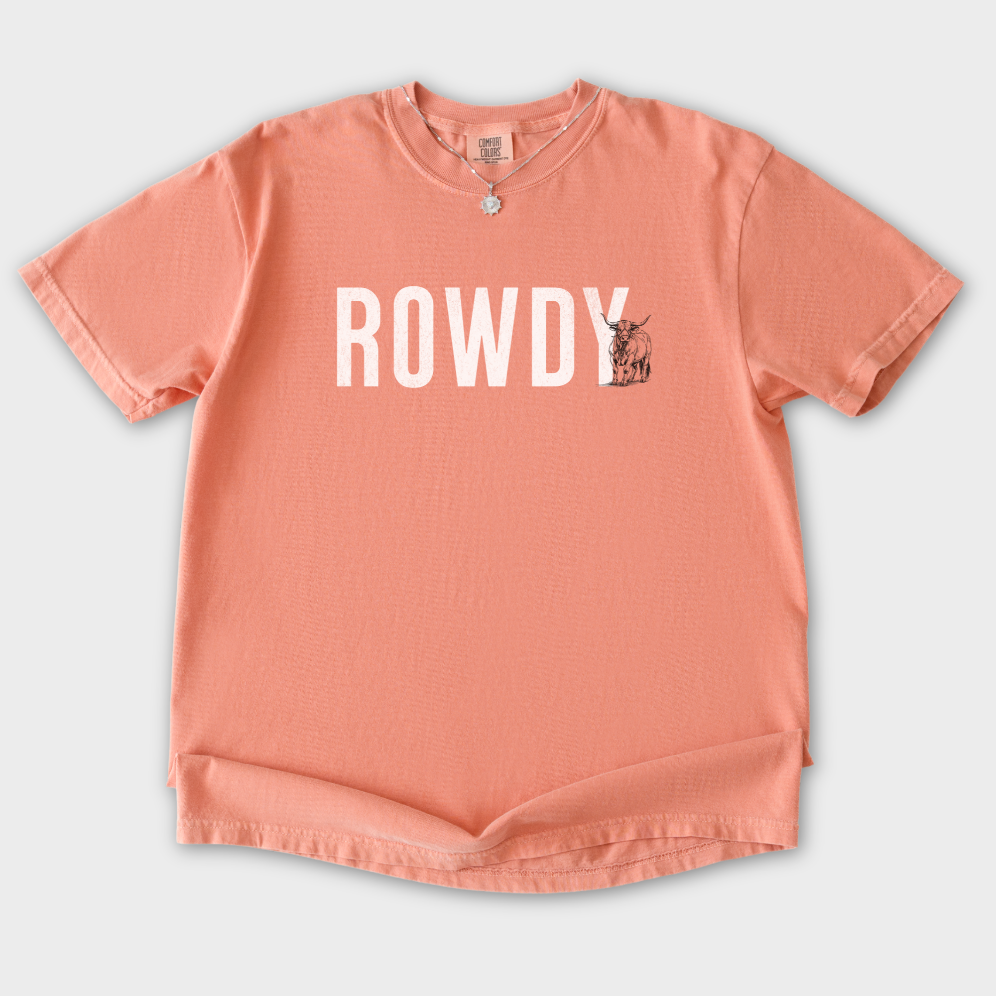 western-rowdy-animal-text-comfort-colors-t-shirt-in-terracotta - Terracotta Flat Lay Front