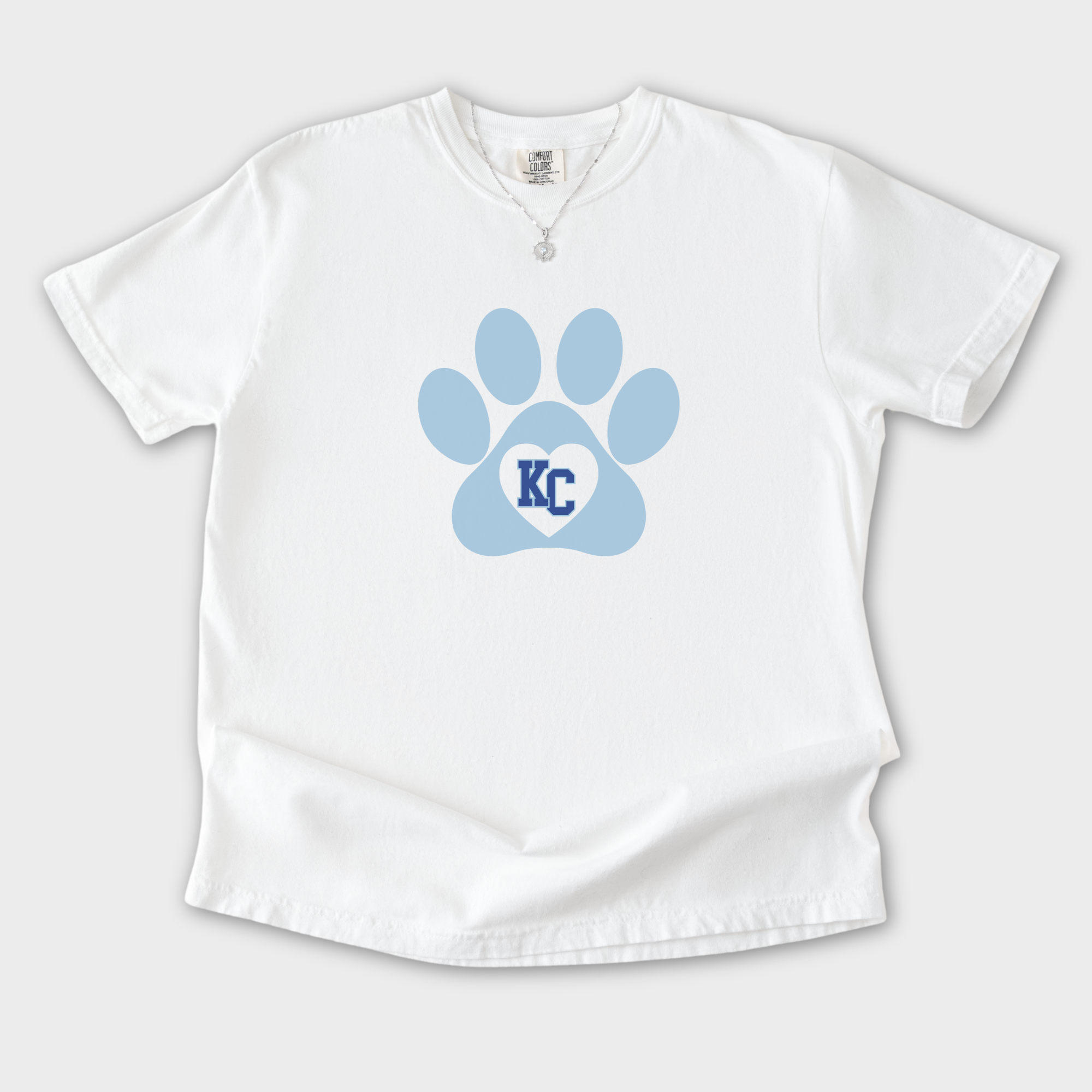 vintage-kc-paw-print-pet-graphic-comfort-colors-t-shirt-in-white - White Flat Lay Front