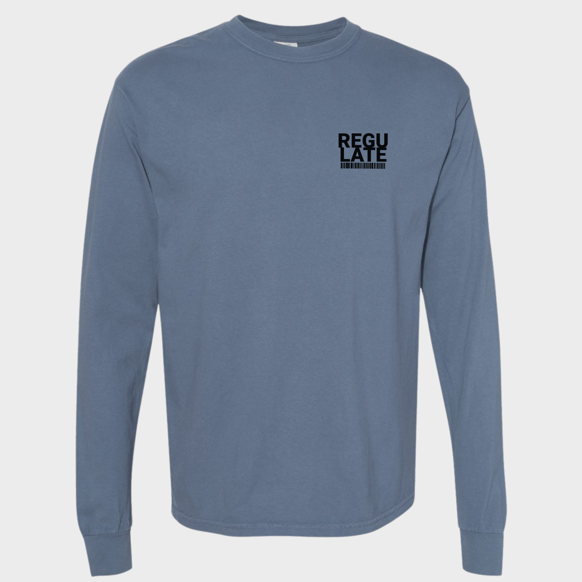 Comfort Colors® Dog unisex tee for men and women featuring Vintage, G-Funk Dog Era Presented by Fetch N Found Records Blue Jean graphic Long Sleeved T-Shirt made of 100% cotton by Fetch N Found - Blue Jean 3D Front