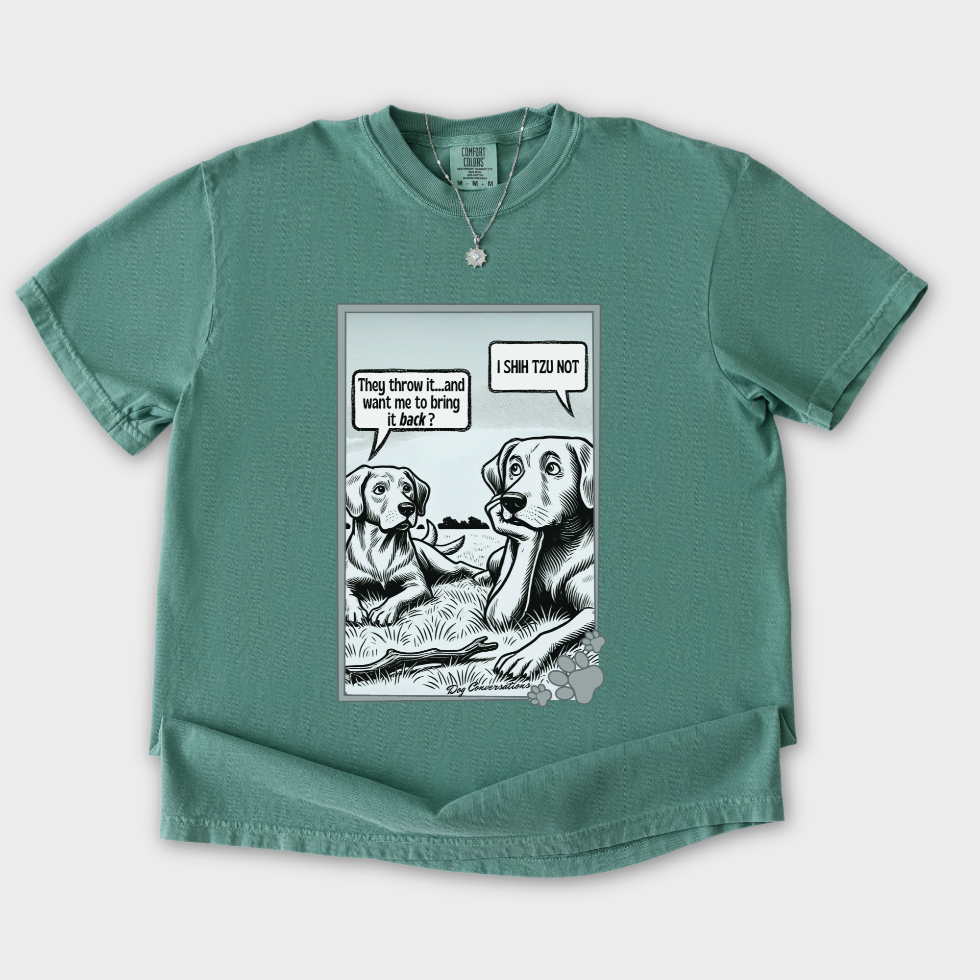 western-i-shih-tzu-not-stick-dog-graphic-comfort-colors-t-shirt-in-light-green - Light Green Flat Lay Front