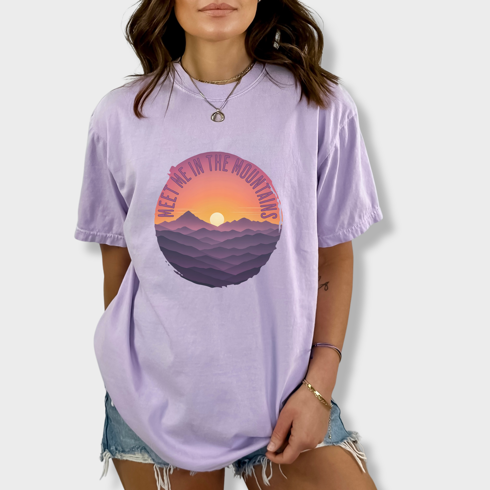 artistic-meet-me-in-the-mountains-version-ii-pet-graphic-comfort-colors-t-shirt-in-orchid - Orchid Lifestyle Male Model