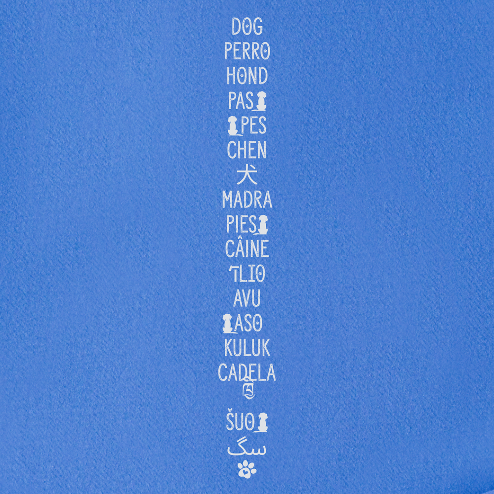 Minimalist-DOG In Many Languages  Graphic-Pet-Pixelated Art-Comfort Colors®-Tshirt-in-Flo Blue - Flo Blue Full Graphic