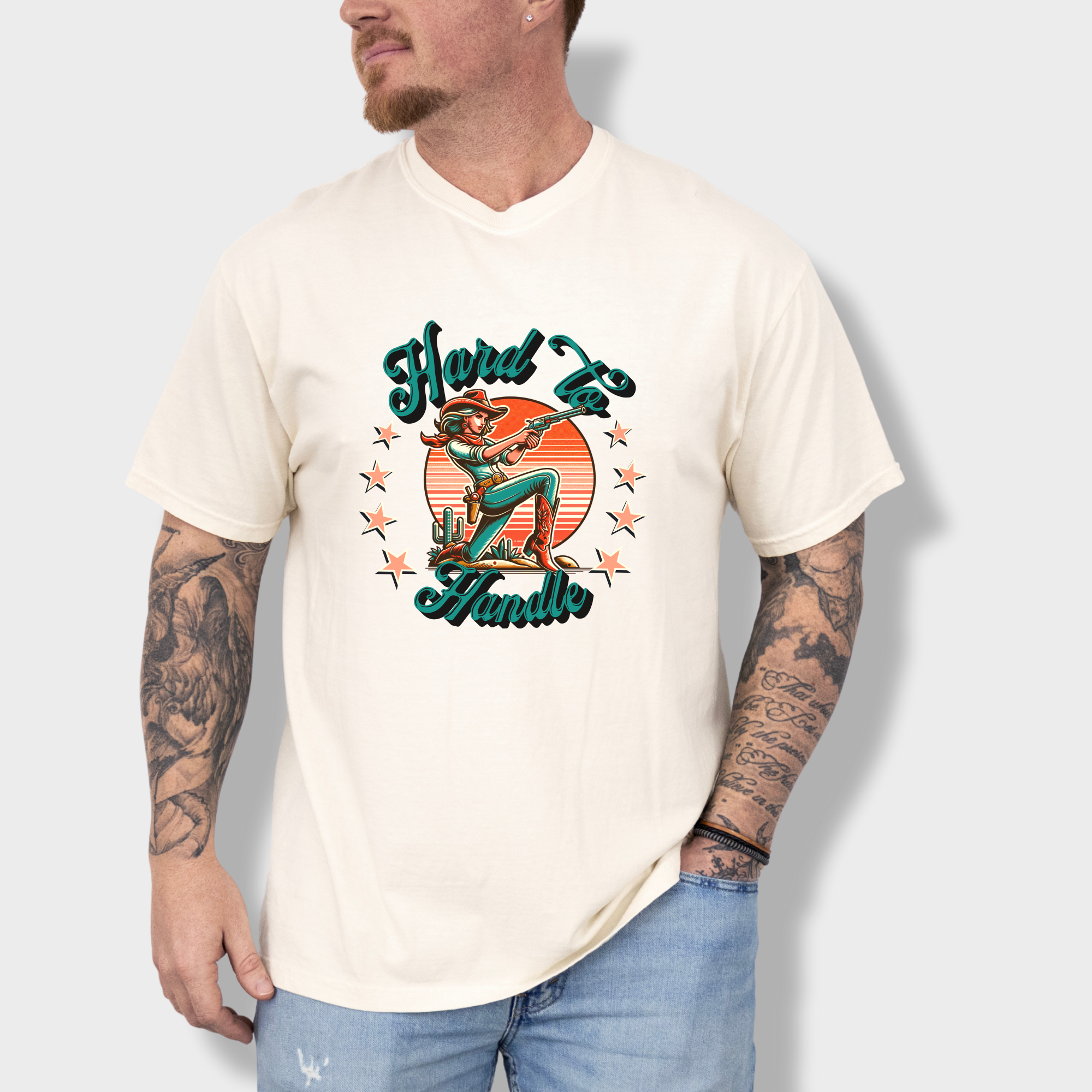 western-hard-to-handle-animal-graphic-comfort-colors-t-shirt-in-ivory - Ivory Lifestyle Male Model