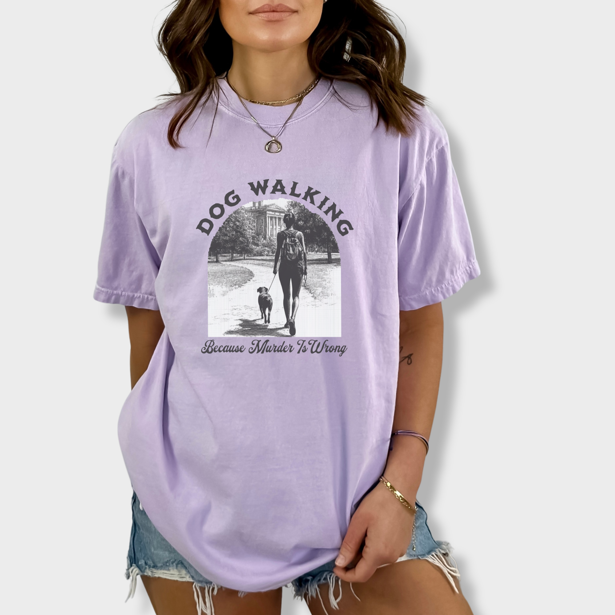 western-murder-is-wrong-dog-graphic-comfort-colors-t-shirt-in-orchid - Orchid Lifestyle Male Model