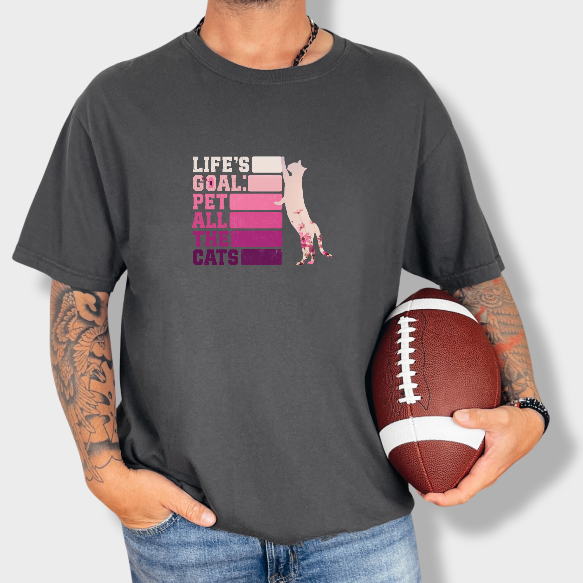 artistic-pet-all-the-cats-cat-text-comfort-colors-t-shirt-in-graphite - Graphite Lifestyle Male Model