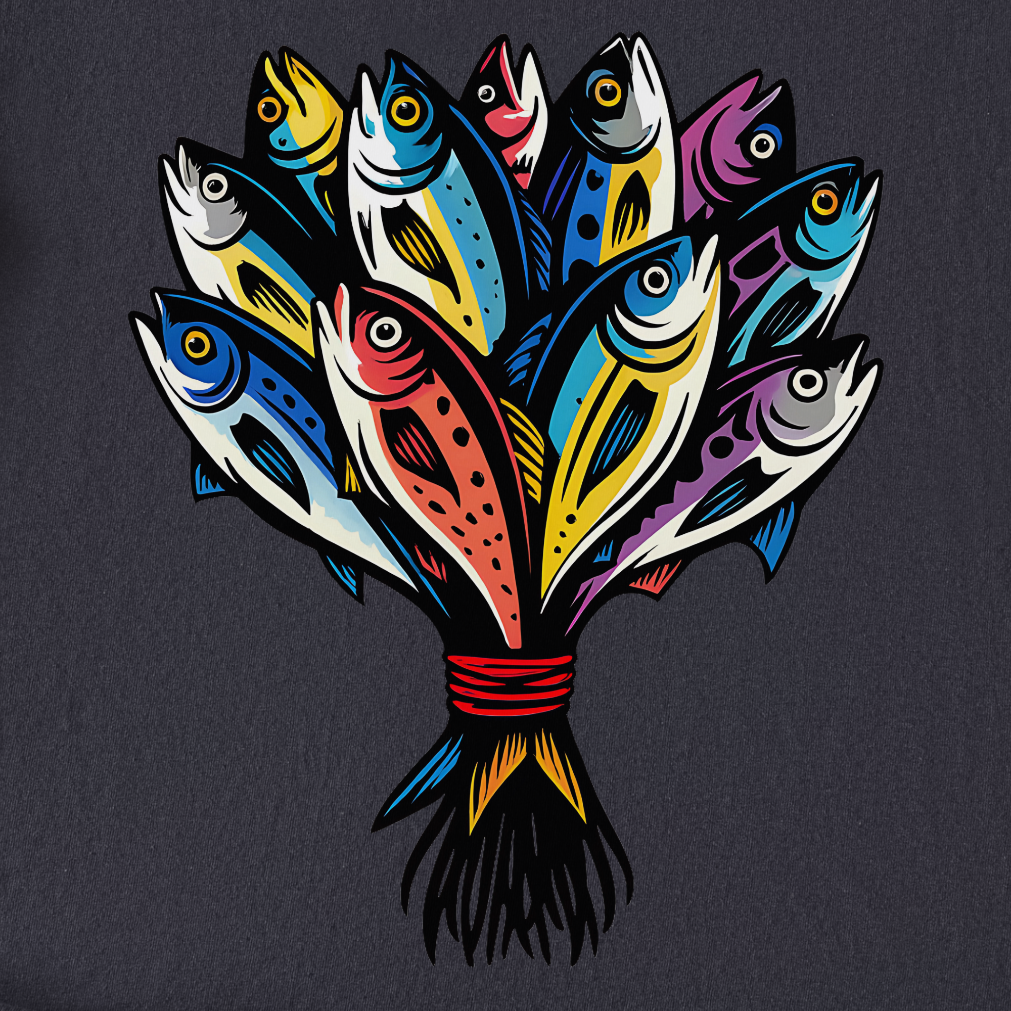 artistic-fish-bouquet-a-cats-dream-cat-graphic-comfort-colors-t-shirt-in-graphite - Graphite Full Graphic