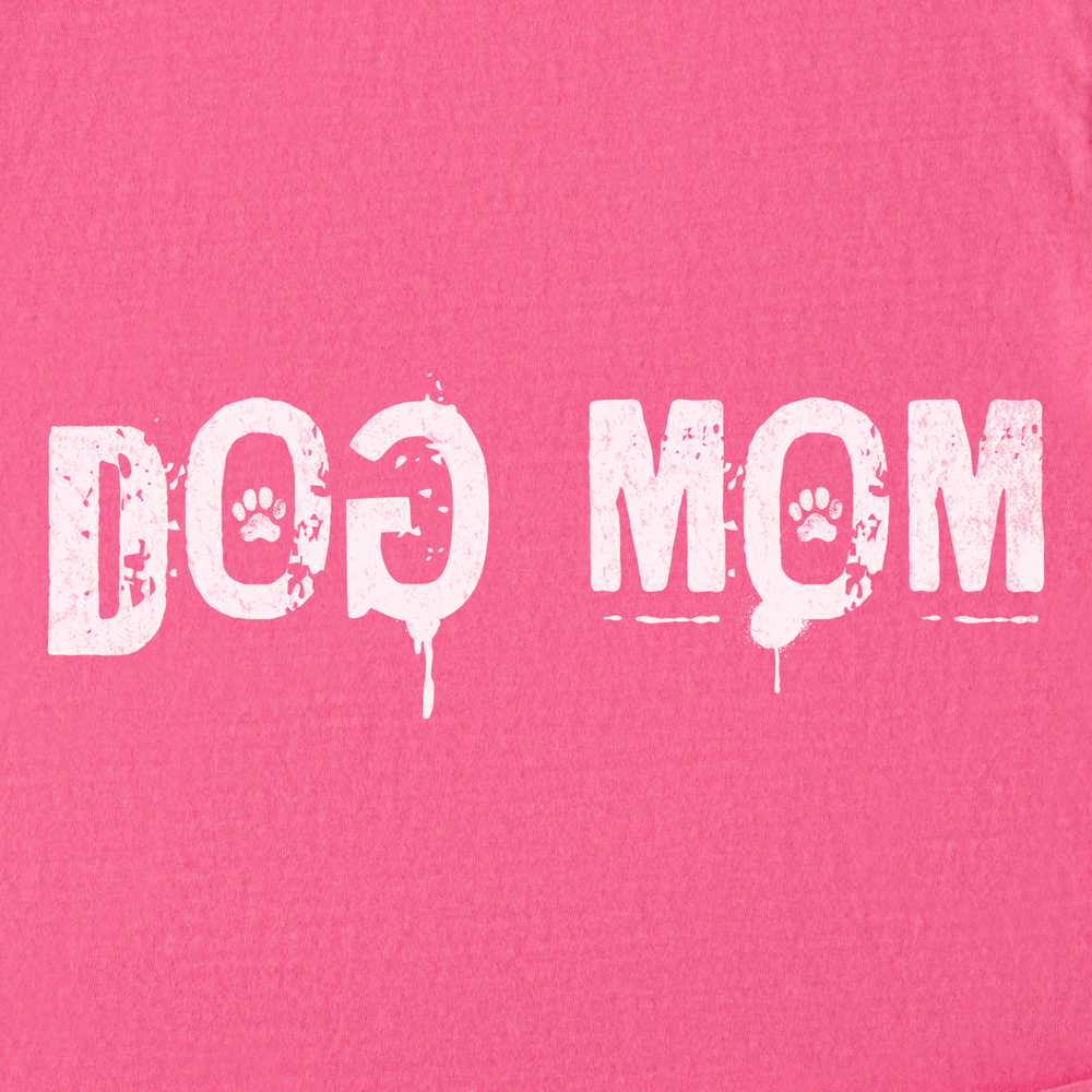 minimalist-dog-mom-messy-stamp-with-paint-splatter-dog-text-comfort-colors-t-shirt-in-crunchberry - Crunchberry Full Graphic