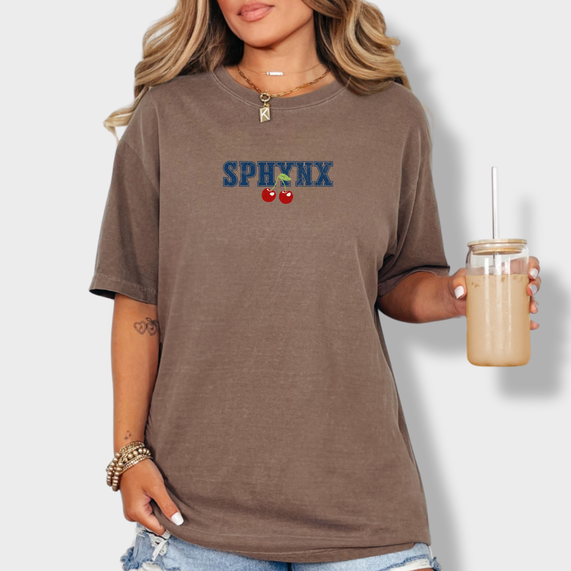 sphynx-cherry-comfort-colors-t-shirt-in-espresso - Espresso Lifestyle Female Model