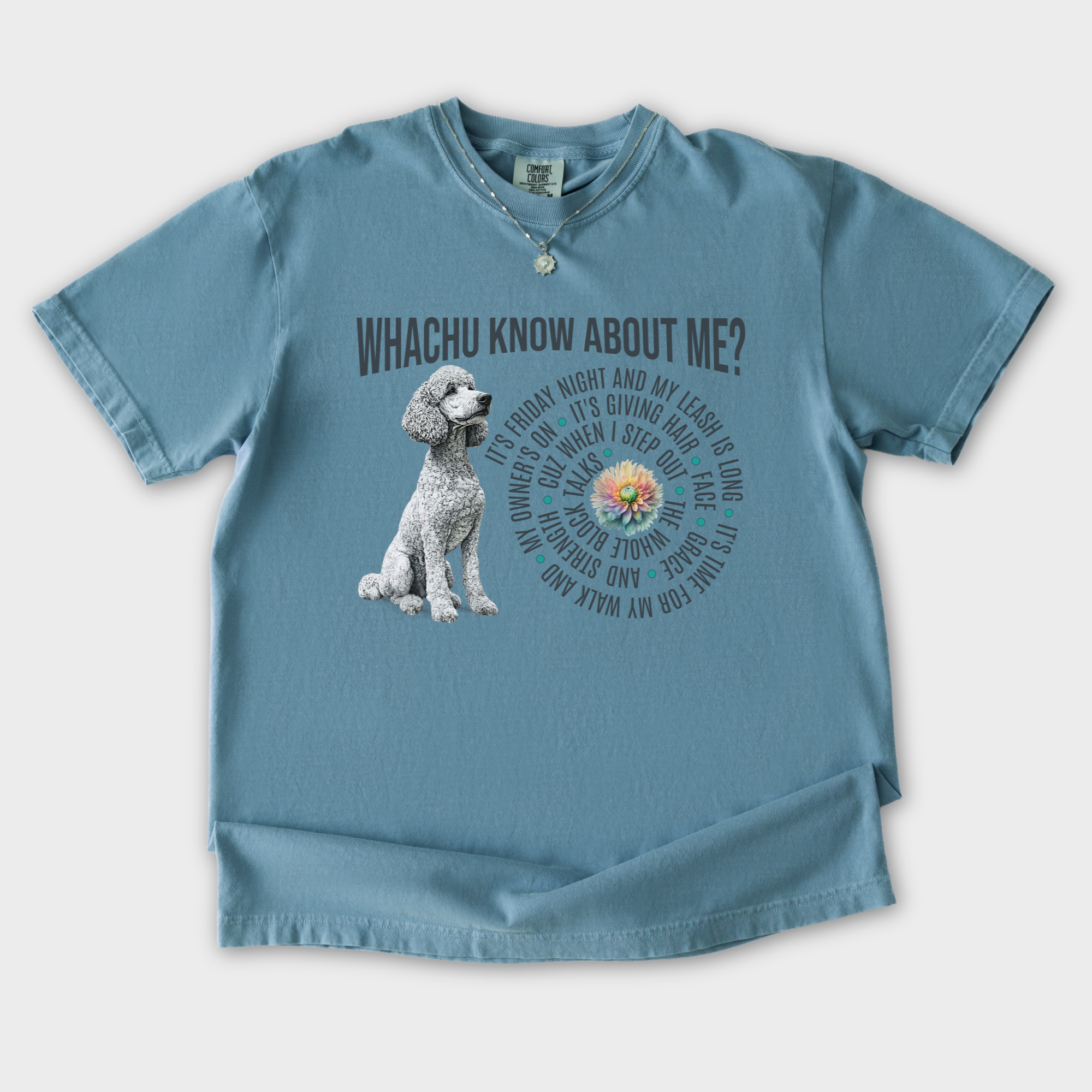 glorilla-inspired-whatchu-know-about-me-t-shirt-in-ice-blue - Ice Blue Flat Lay Front