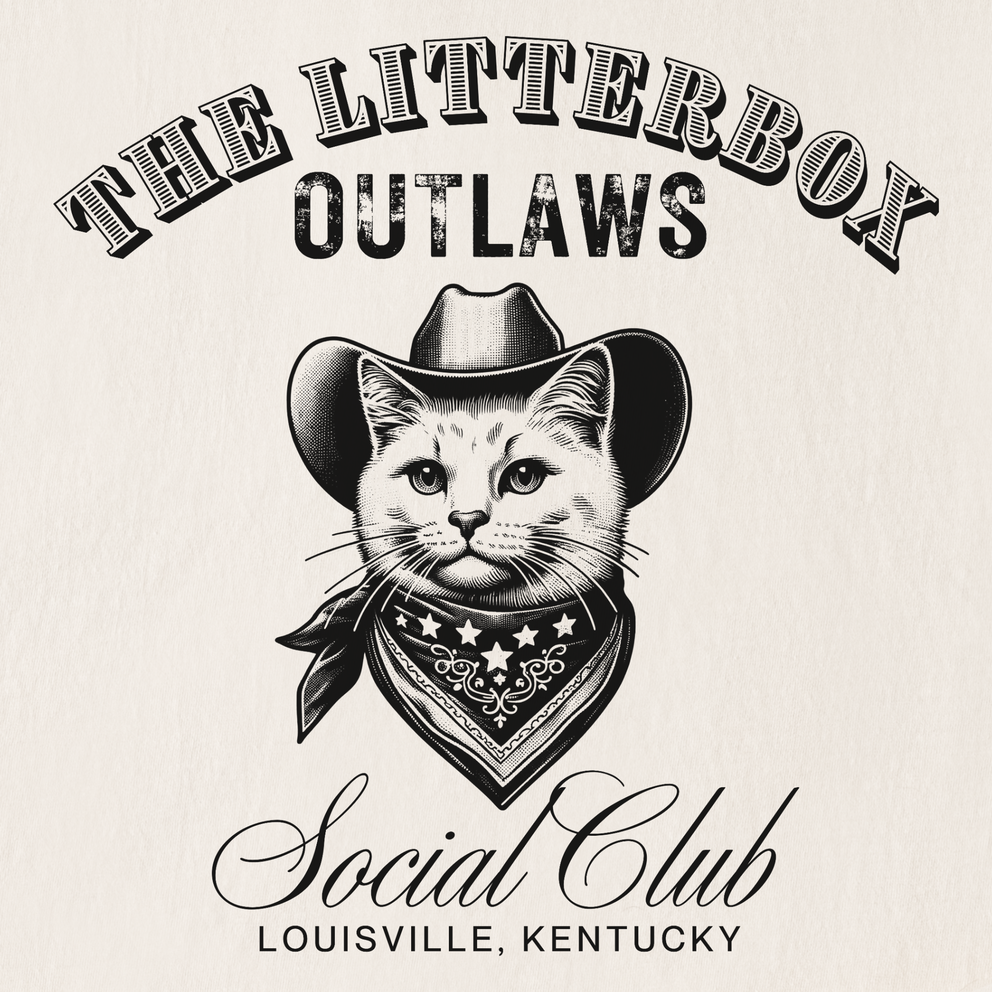retro-cat-cowboy-litterbox-t-shirt-western-brown-line-art-in-ivory - Ivory Full Graphic
