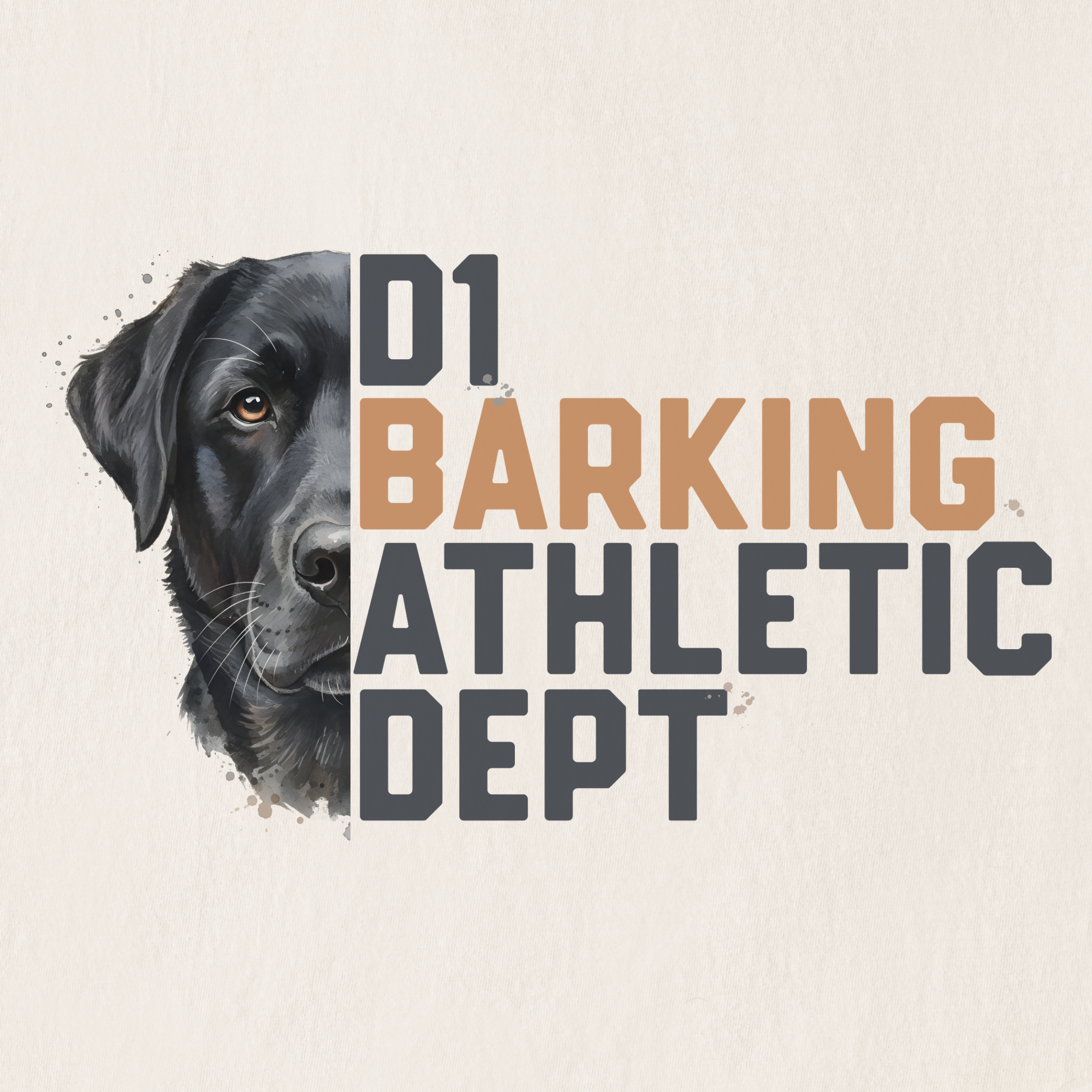 fetch-n-found  unisex tee for men and women featuring , D1 Barking Athletic Department Ivory graphic T-Shirt made of 100% cotton - Ivory Full Graphic