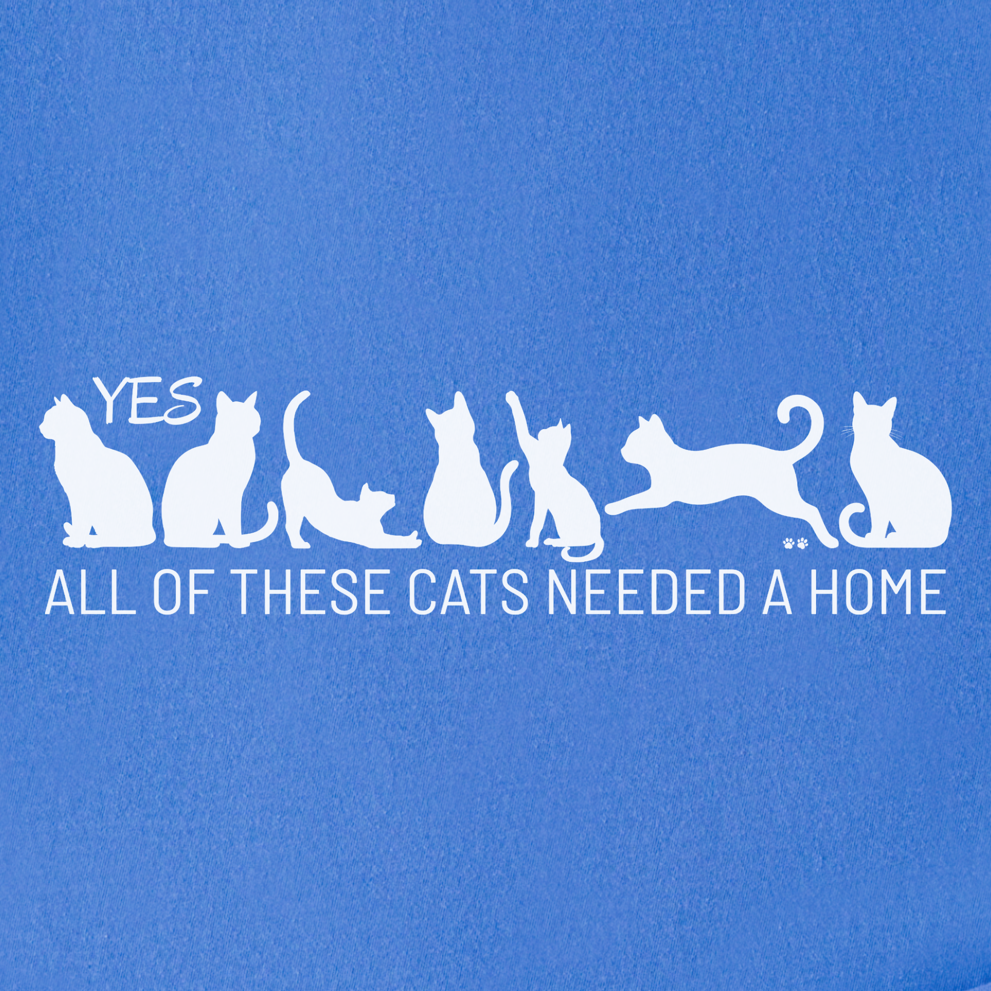 fetch-n-found  unisex tee for men and women featuring , Yes all of these cats needed a home Flo Blue graphic T-Shirt made of 100% cotton - Flo Blue Full Graphic