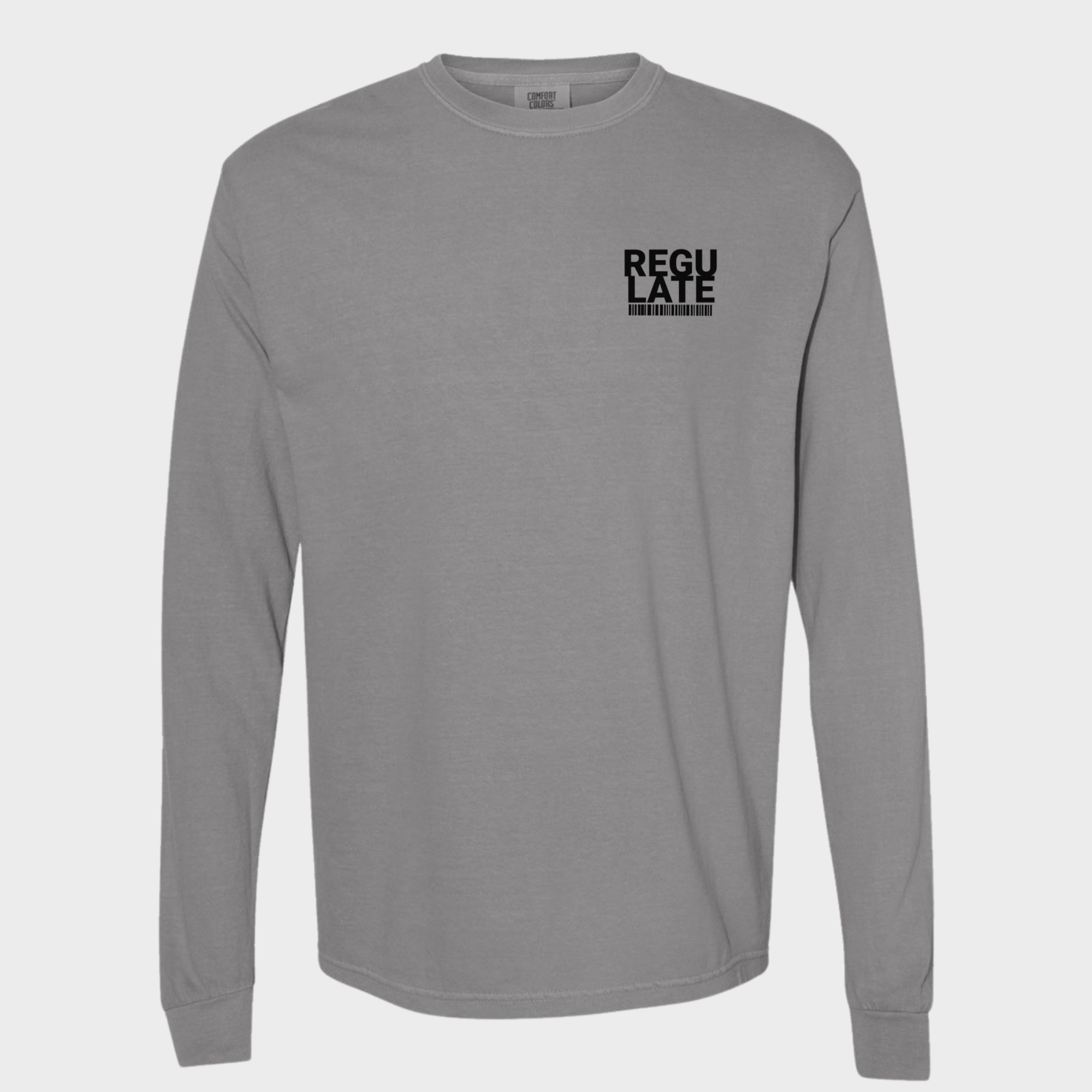 Comfort Colors® Dog unisex tee for men and women featuring Vintage, G-Funk Dog Era Presented by Fetch N Found Records Grey graphic Long Sleeved T-Shirt made of 100% cotton by Fetch N Found - Grey 3D Front