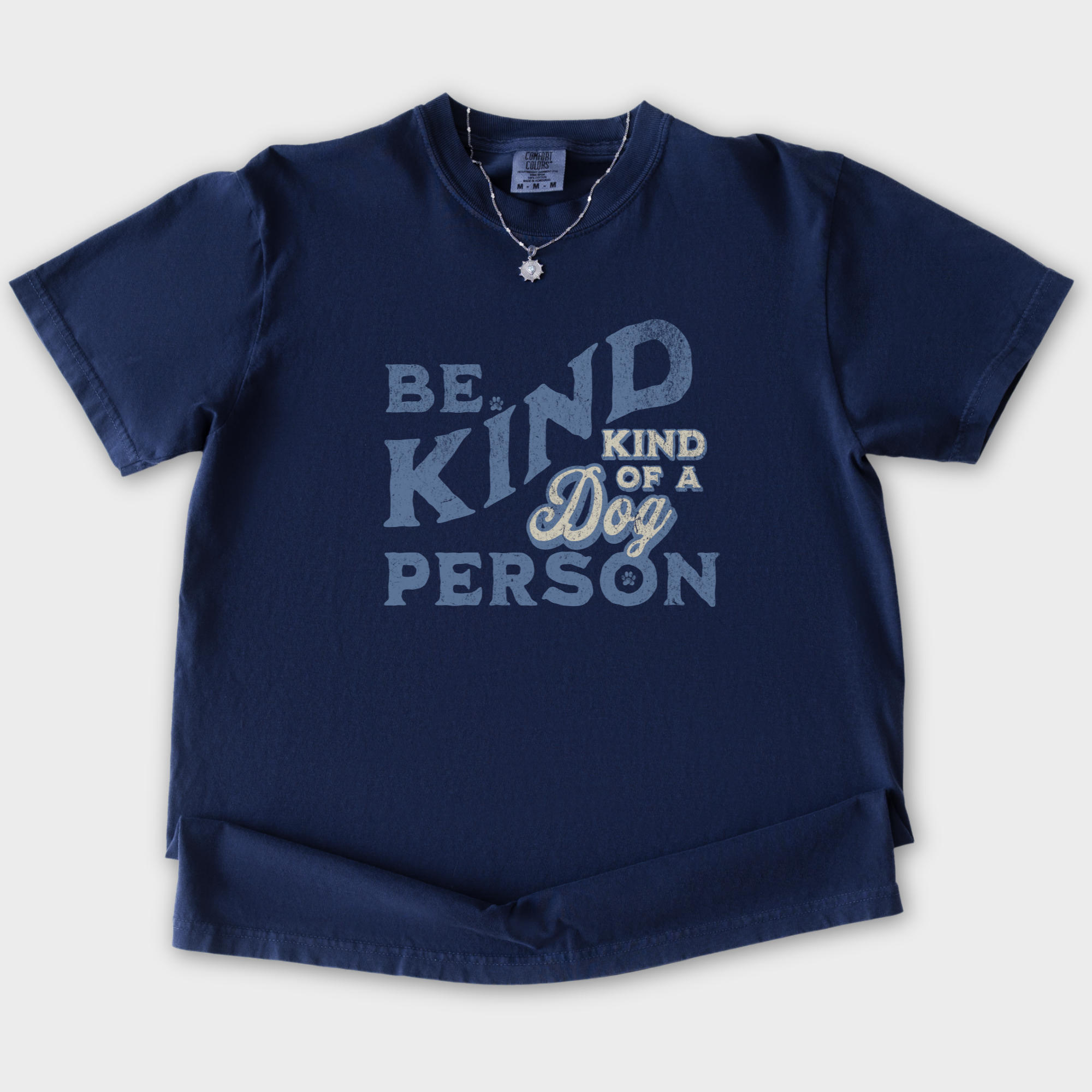 vintage-be-kind-of-a-dog-person-dog-text-comfort-colors-t-shirt-in-true-navy - True Navy Flat Lay Front