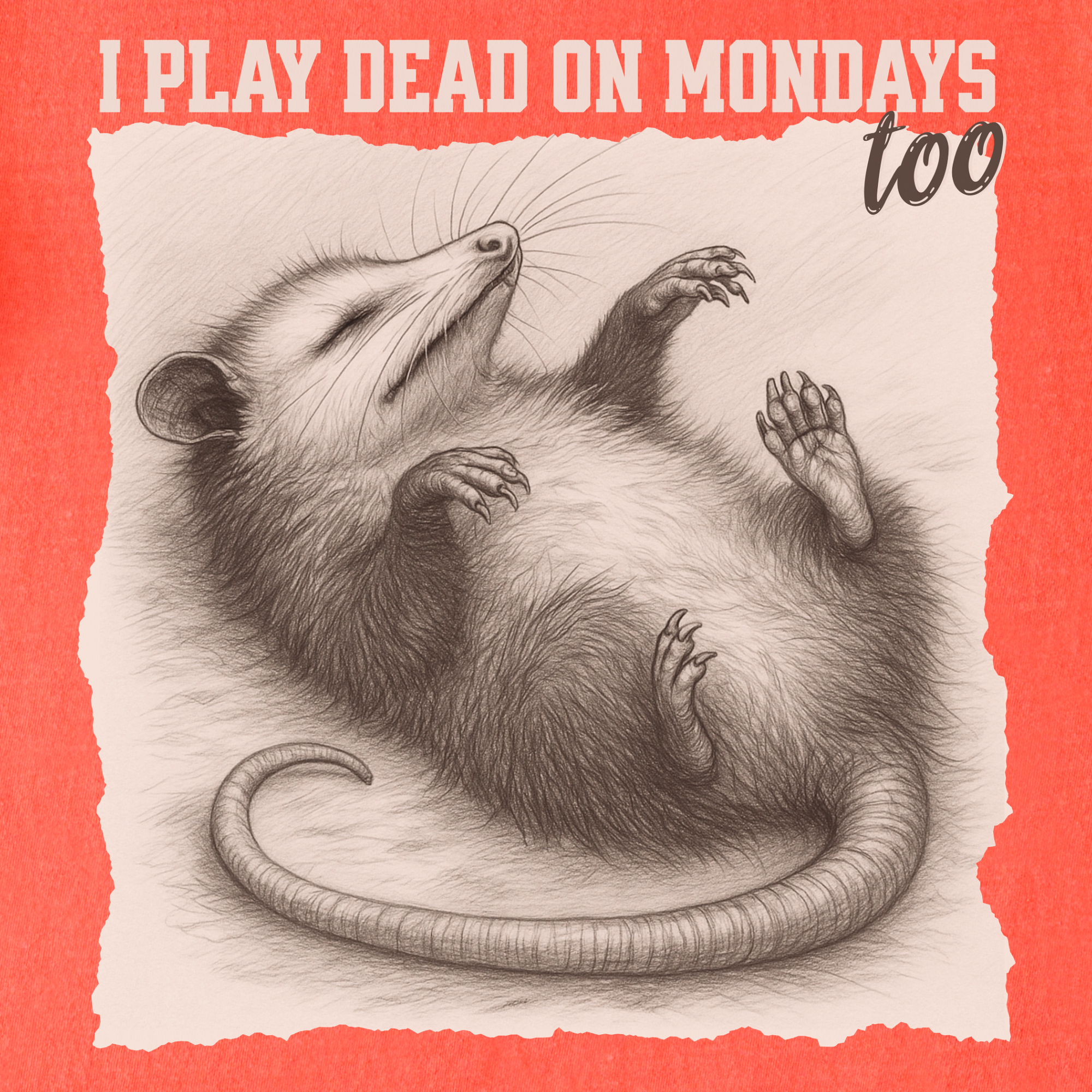 western-i-play-dead-on-mondays-too-feral-line-art-comfort-colors-t-shirt-in-bright-salmon - Bright Salmon Full Graphic