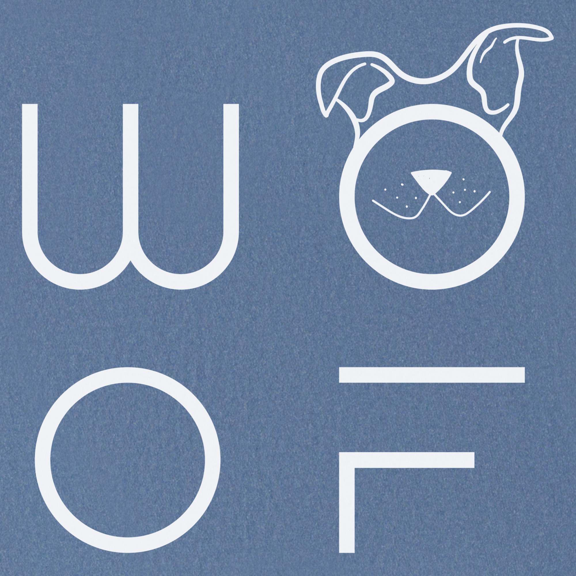 minimalist-woof-modern-text-design-dog-text-comfort-colors-t-shirt-in-blue-jean - Blue Jean Full Graphic