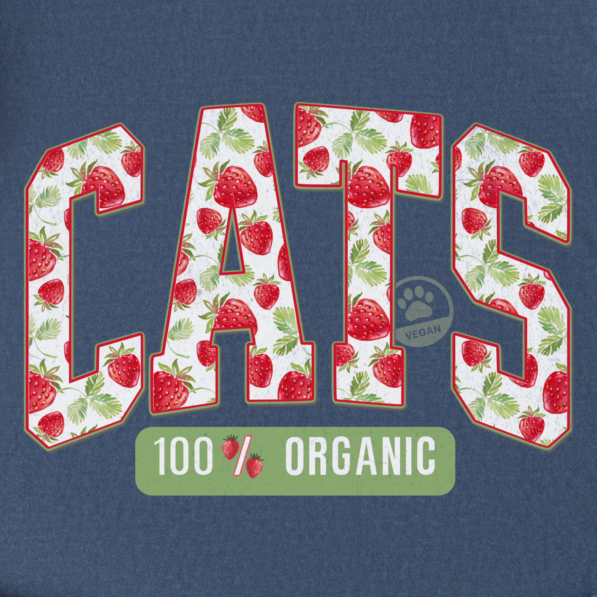 floral-vintage-strawberry-market-cats-organic-cat-text-comfort-colors-t-shirt-in-denim - Denim Full Graphic