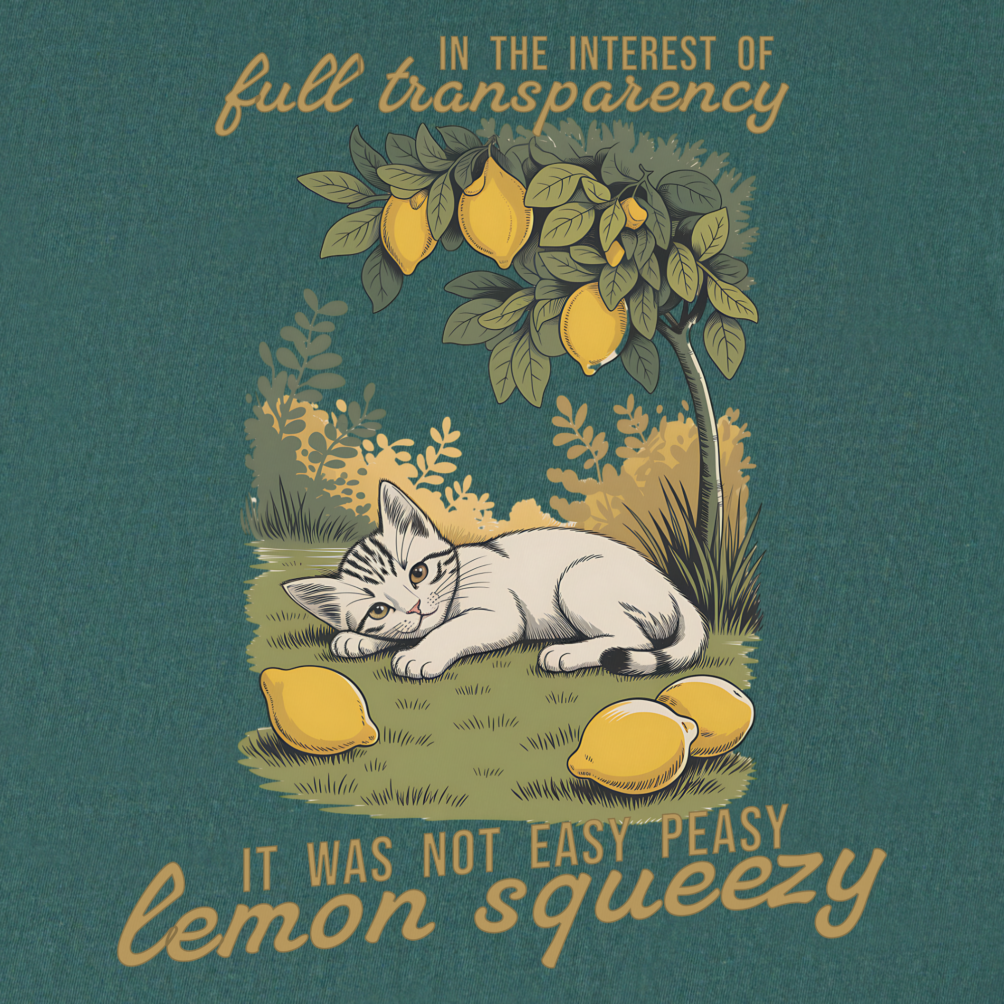 retro-not-so-easy-lemon-squeezy-cat-cat-graphic-comfort-colors-t-shirt-in-blue-spruce - Blue Spruce Full Graphic