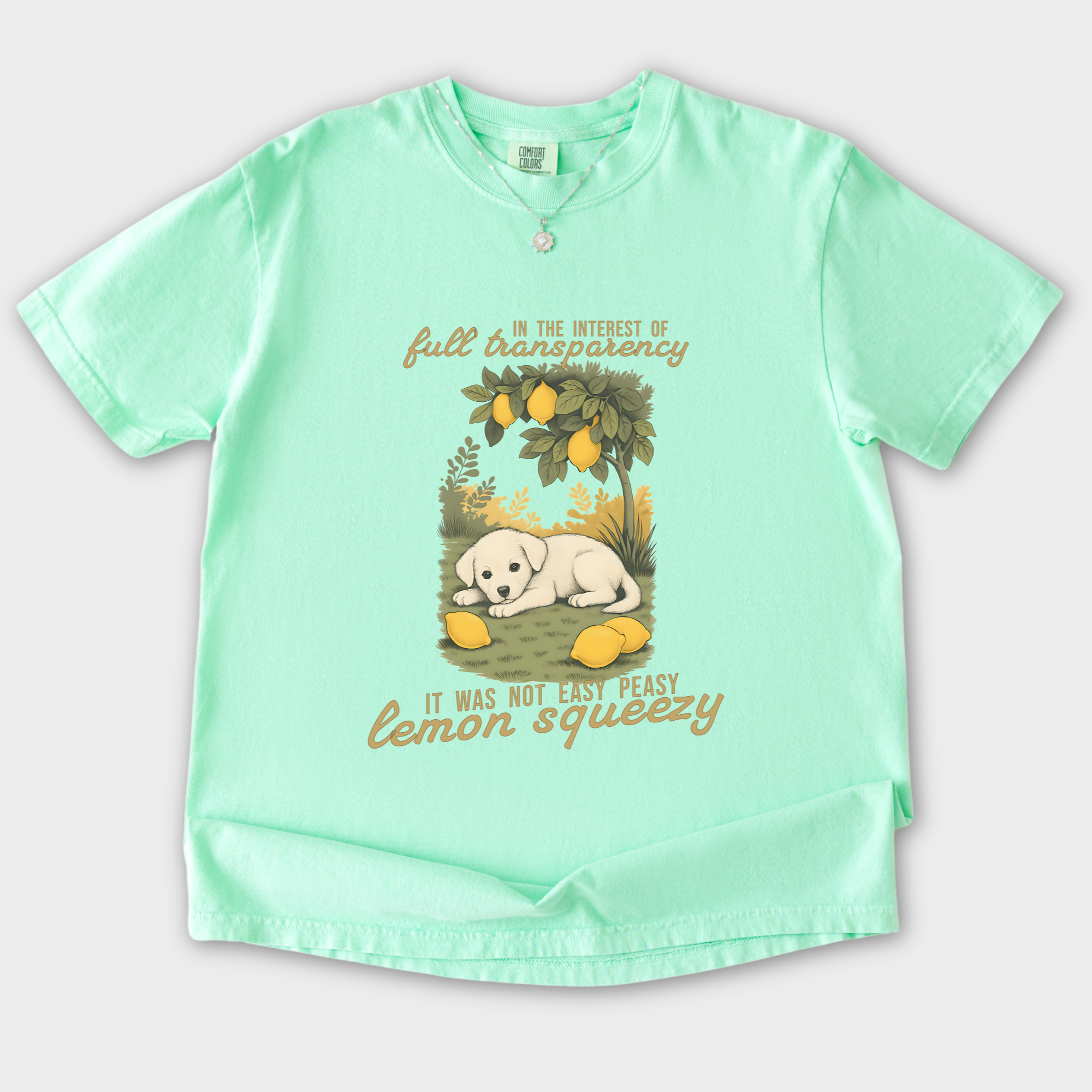 vintage-not-so-easy-lemon-squeezy-dog-dog-graphic-comfort-colors-t-shirt-in-island-reef - Island Reef Flat Lay Front