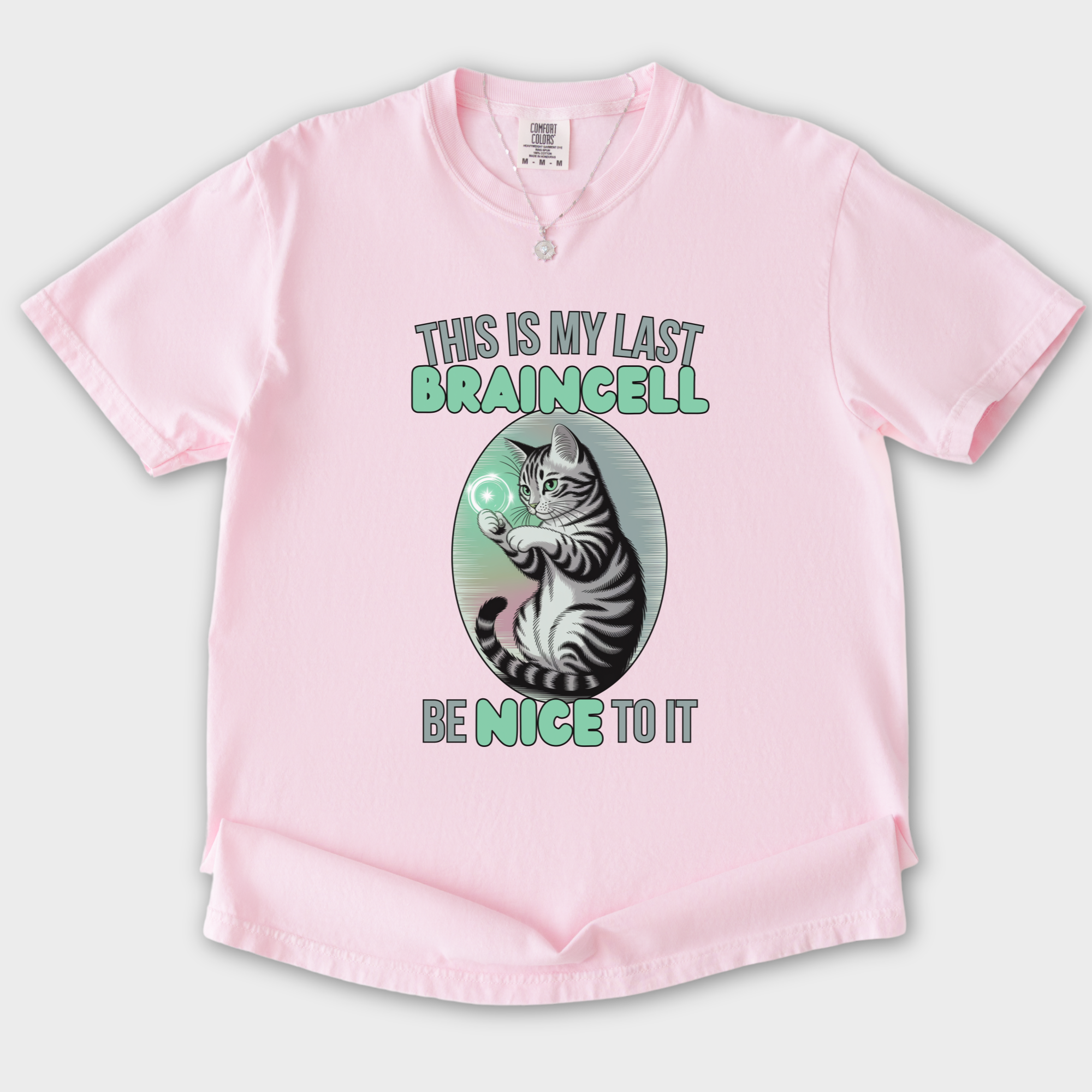 vintage-this-is-my-last-braincell-cat-graphic-comfort-colors-t-shirt-in-blossom - Blossom Flat Lay Front