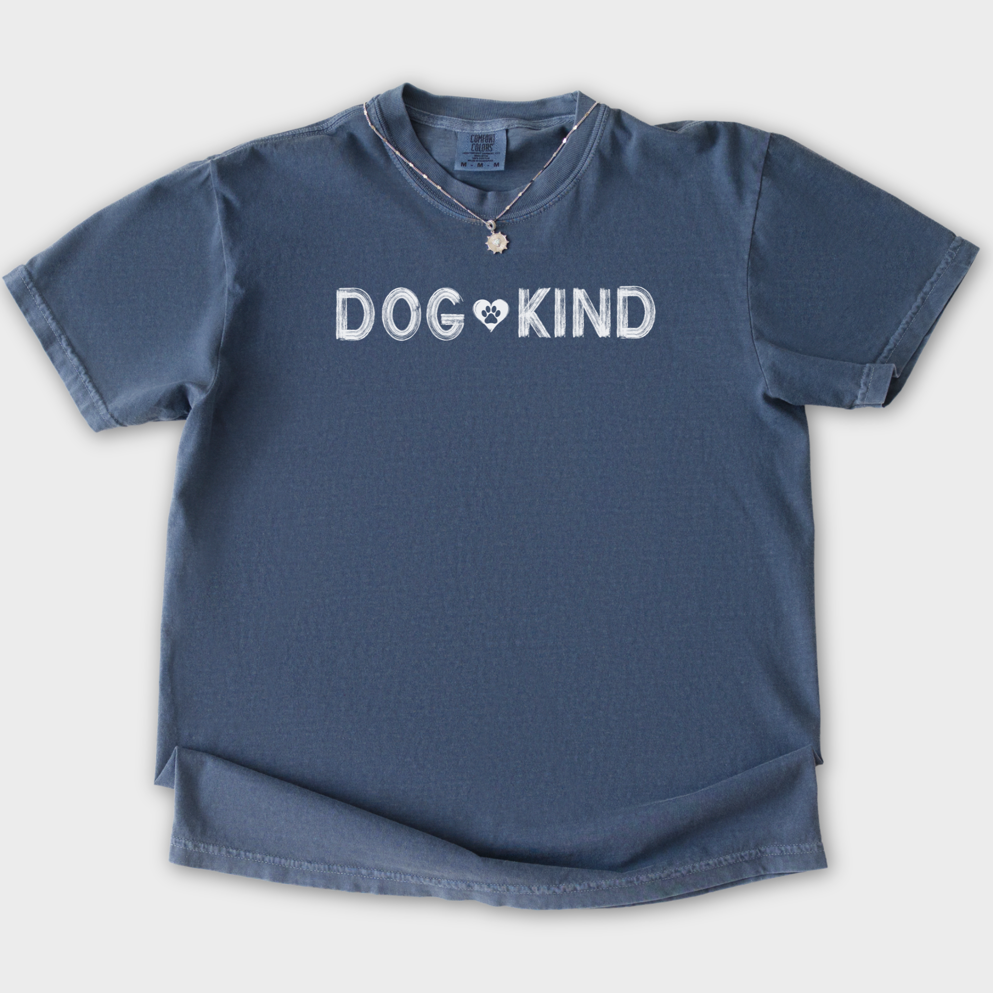 artistic-dogkind-dog-graphic-comfort-colors-t-shirt-in-denim - Denim Flat Lay Front