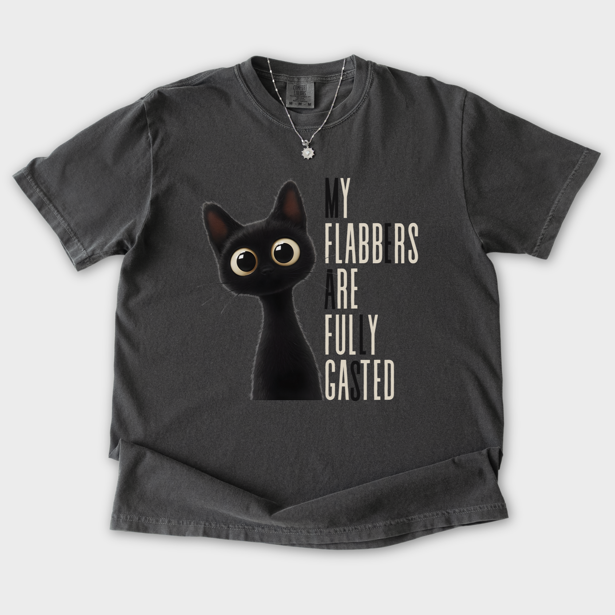 retro-my-flabbers-are-entirely-gasted-cat-graphic-comfort-colors-t-shirt-in-pepper - Pepper Flat Lay Front