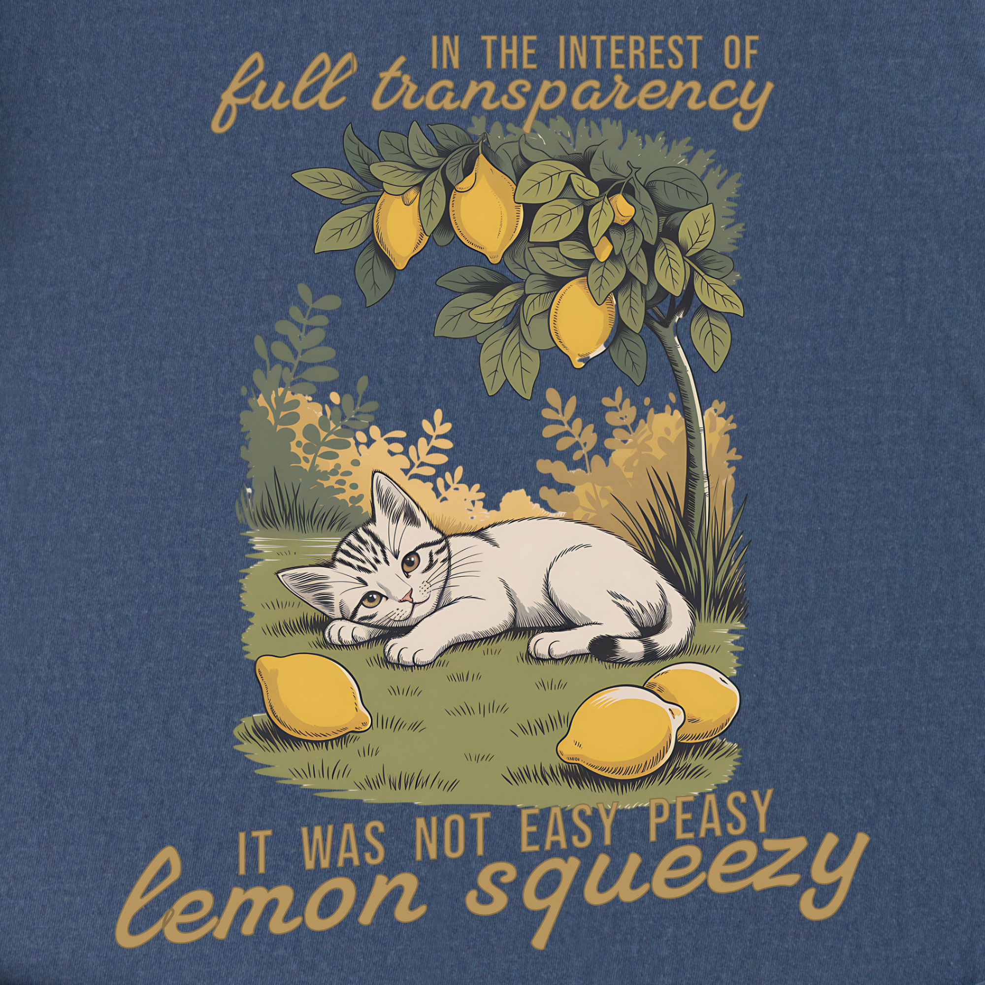 retro-not-so-easy-lemon-squeezy-cat-cat-graphic-comfort-colors-t-shirt-in-denim - Denim Full Graphic