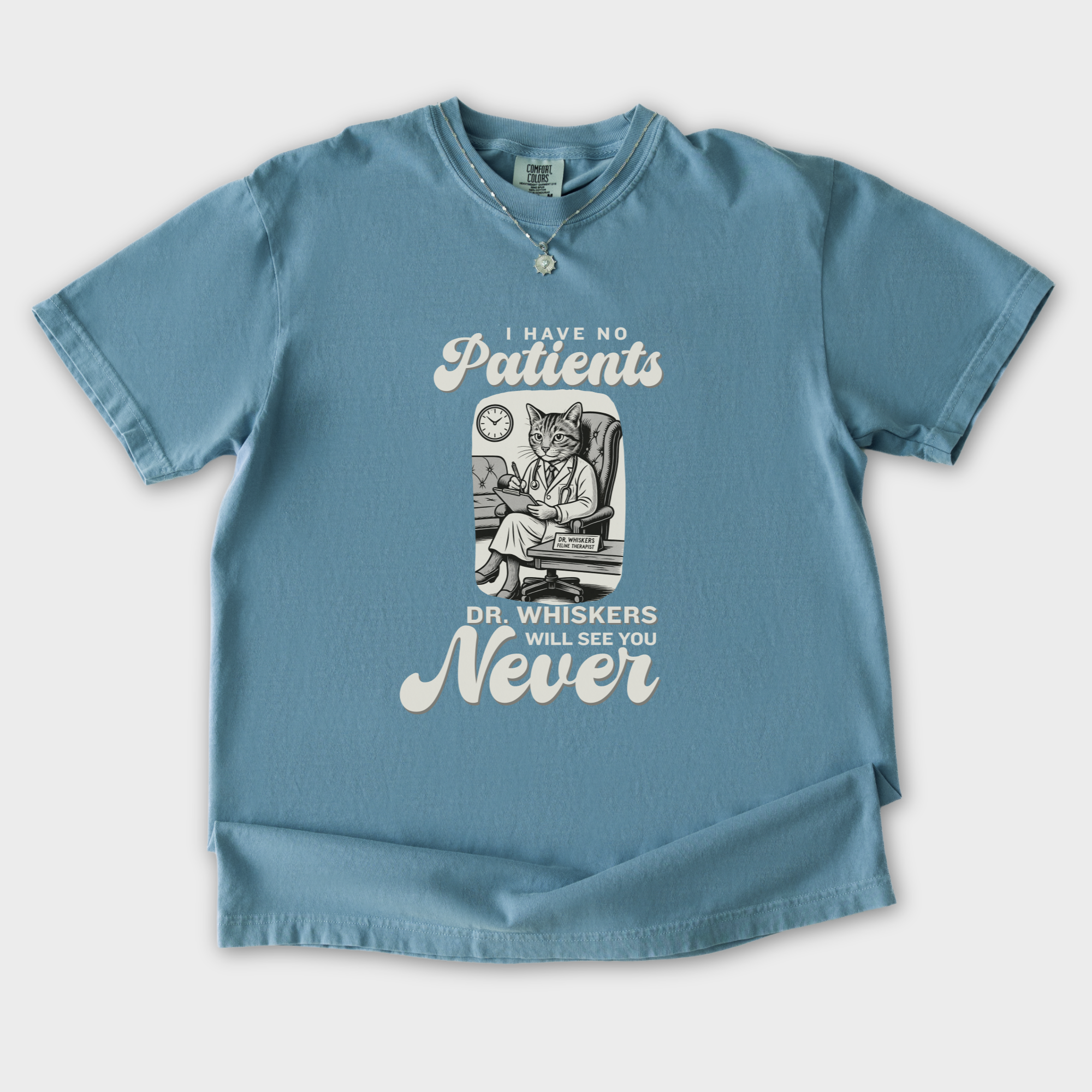 retro-i-have-no-patients-cat-graphic-comfort-colors-t-shirt-in-ice-blue - Ice Blue Flat Lay Front