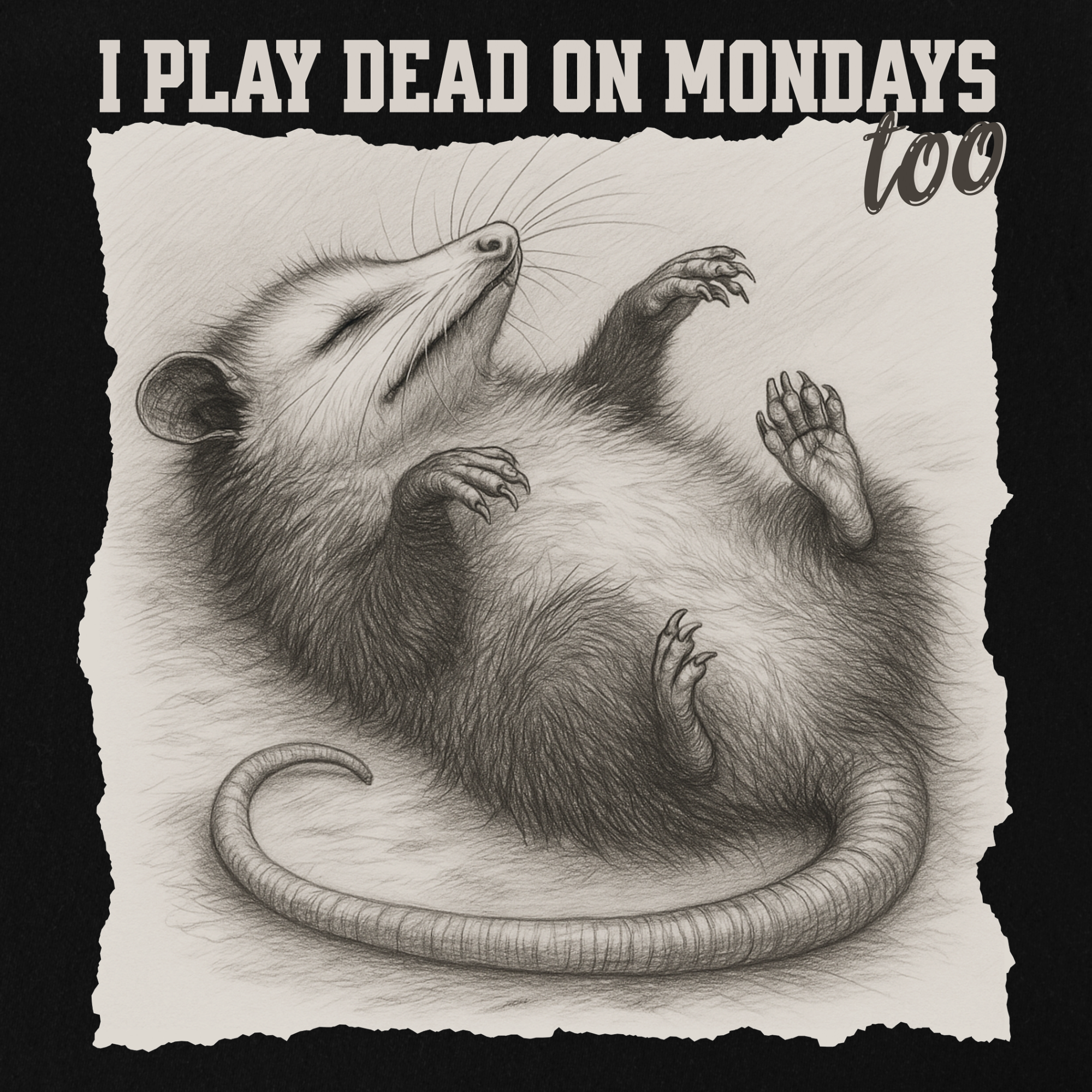 western-i-play-dead-on-mondays-too-feral-line-art-comfort-colors-t-shirt-in-black - Black Full Graphic