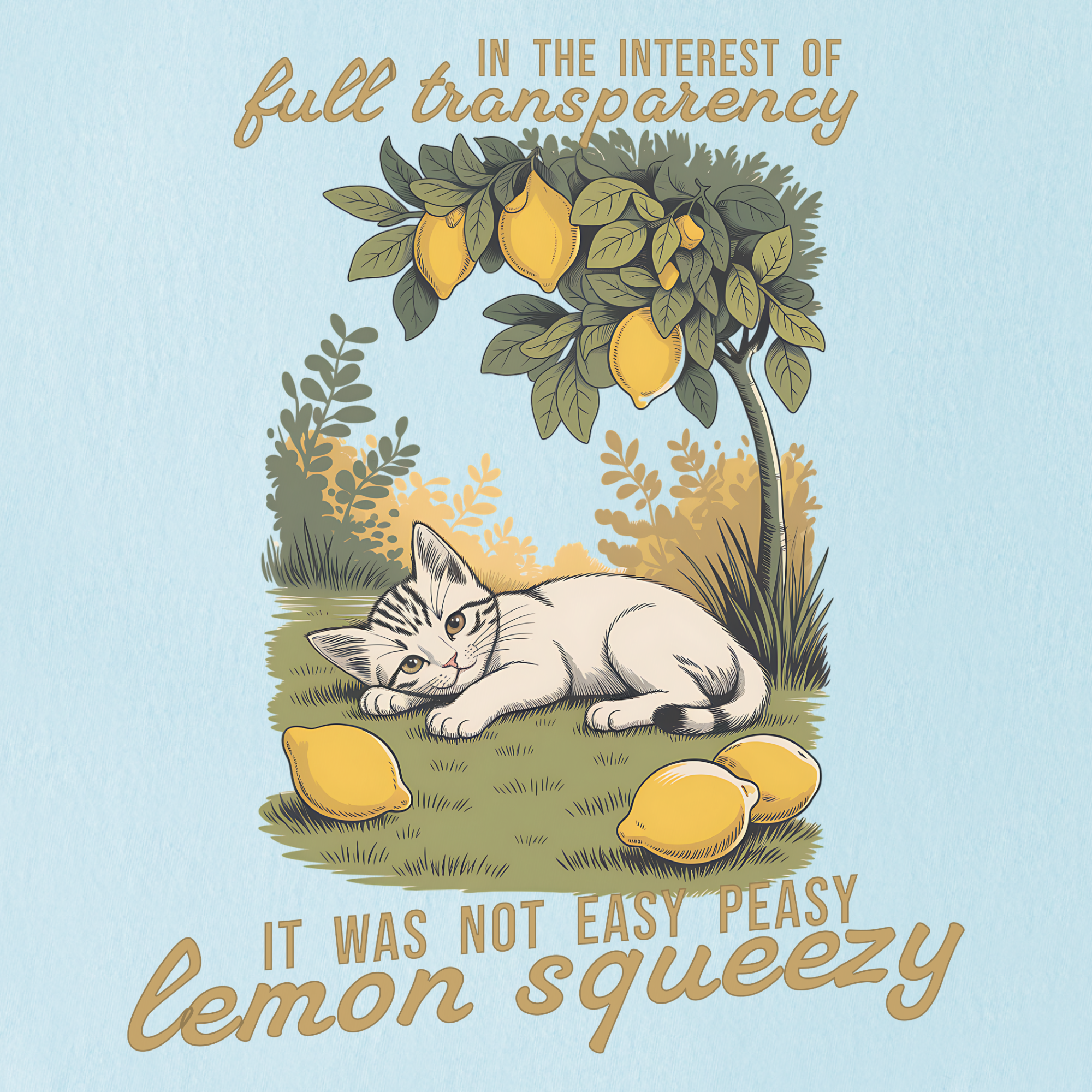 retro-not-so-easy-lemon-squeezy-cat-cat-graphic-comfort-colors-t-shirt-in-chambray - Chambray Full Graphic