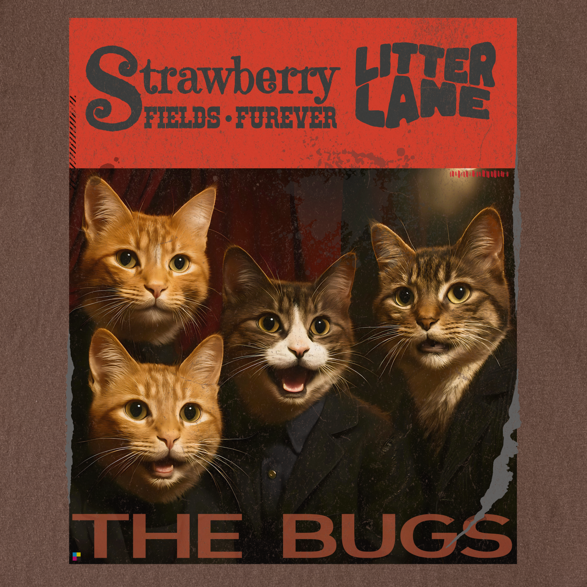 vintage-strawberry-fields-furever-litter-lane-famous-cat-musician-album-cover-cat-graphic-comfort-colors-t-shirt-in-espresso - Espresso Full Graphic