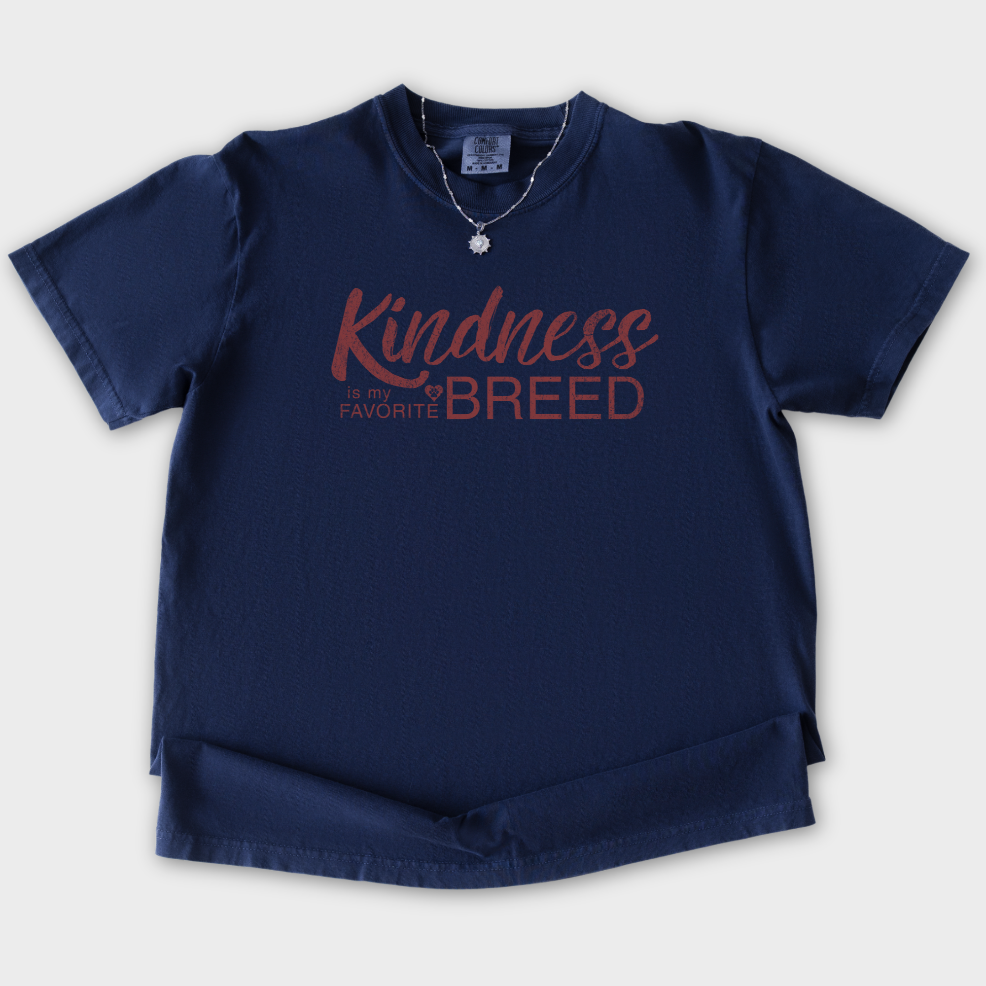 vintage-kindness-is-my-favorite-breed-dog-text-comfort-colors-t-shirt-in-true-navy - True Navy Flat Lay Front