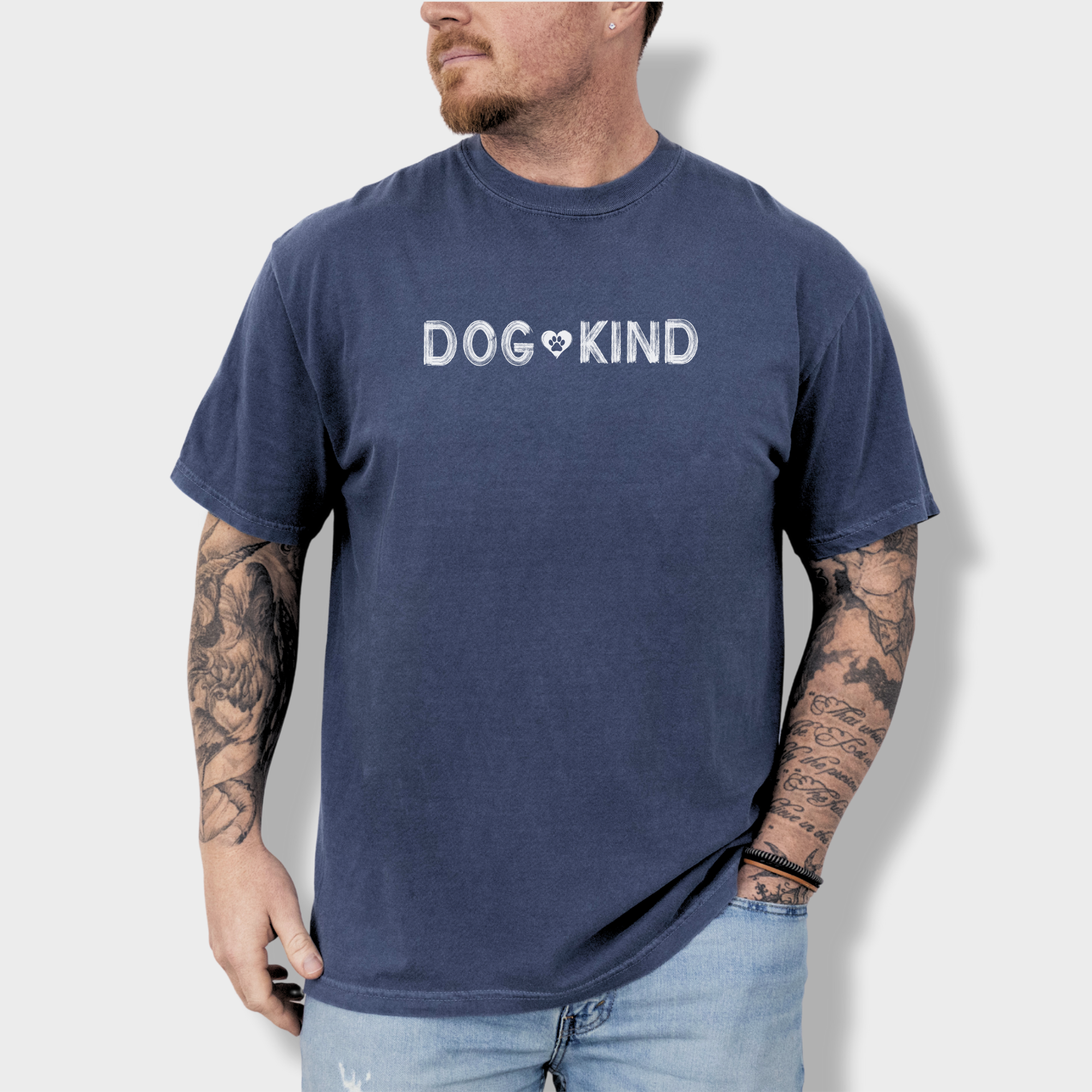 artistic-dogkind-dog-graphic-comfort-colors-t-shirt-in-denim - Denim Lifestyle Male Model