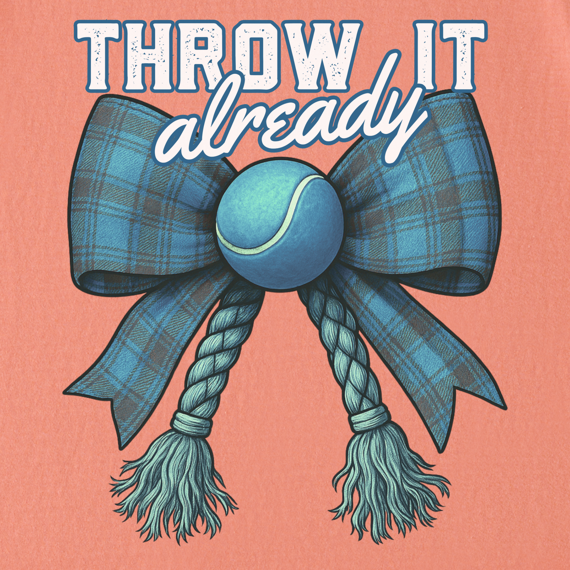 retro-throw-it-already-dog-chew-toy-bow-in-blue-dog-bow-comfort-colors-t-shirt-in-terracotta - Terracotta Full Graphic