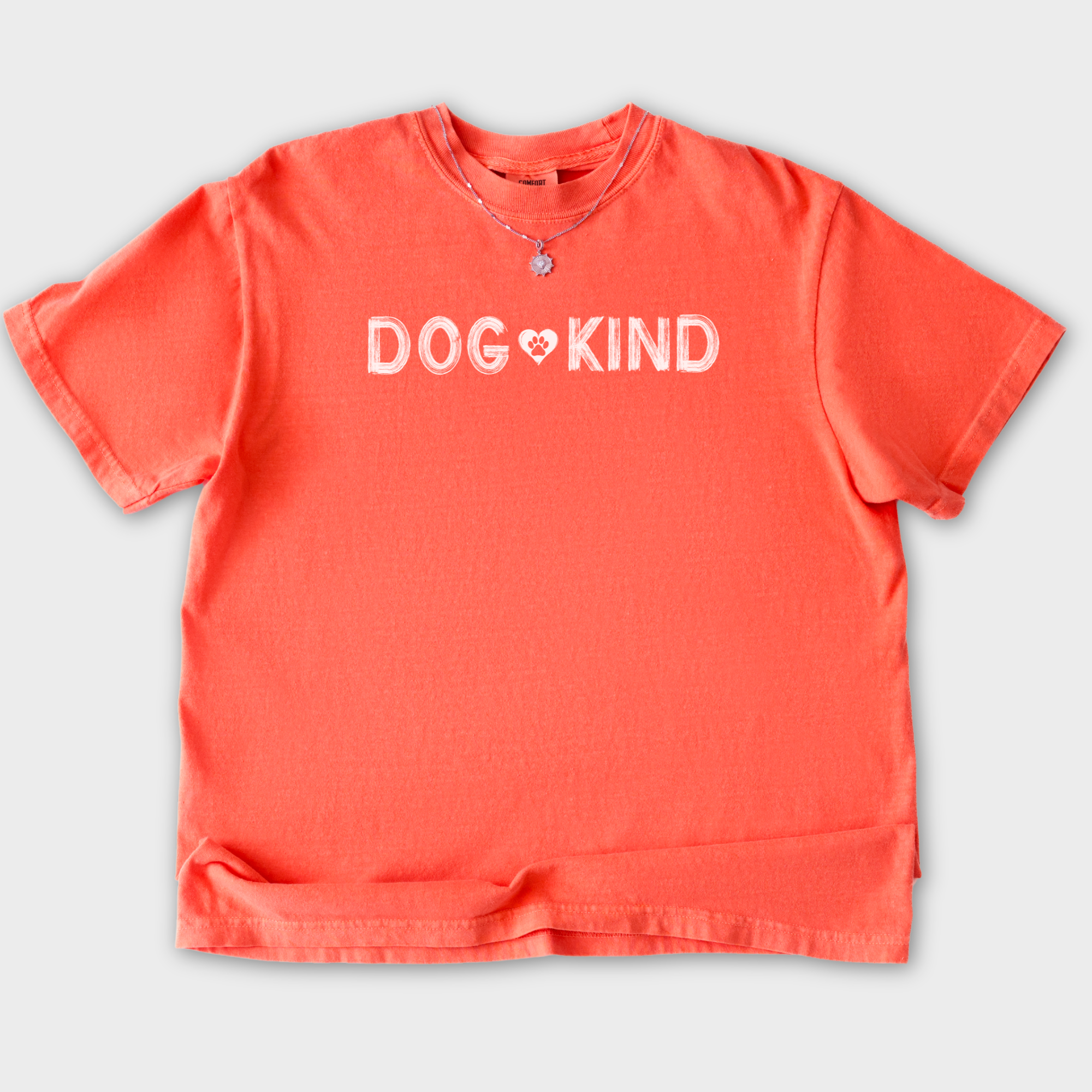 artistic-dogkind-dog-graphic-comfort-colors-t-shirt-in-bright-salmon - Bright Salmon Flat Lay Front