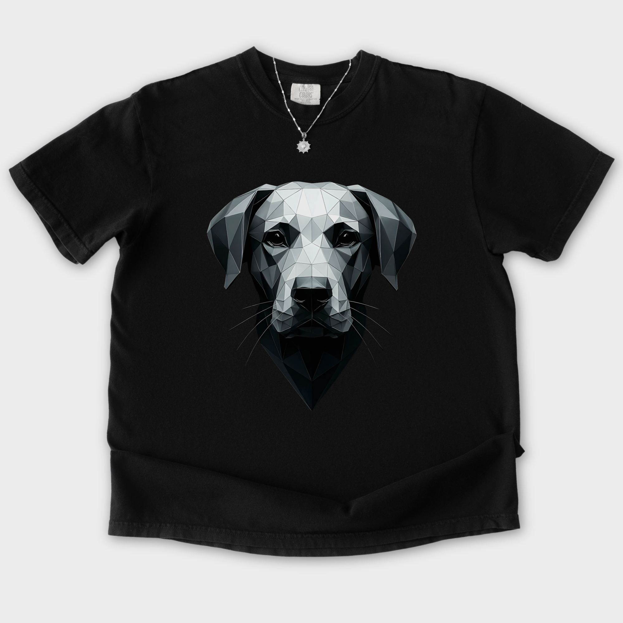 artistic-geometric-dog-dog-graphic-comfort-colors-t-shirt-in-black - Black Flat Lay Front